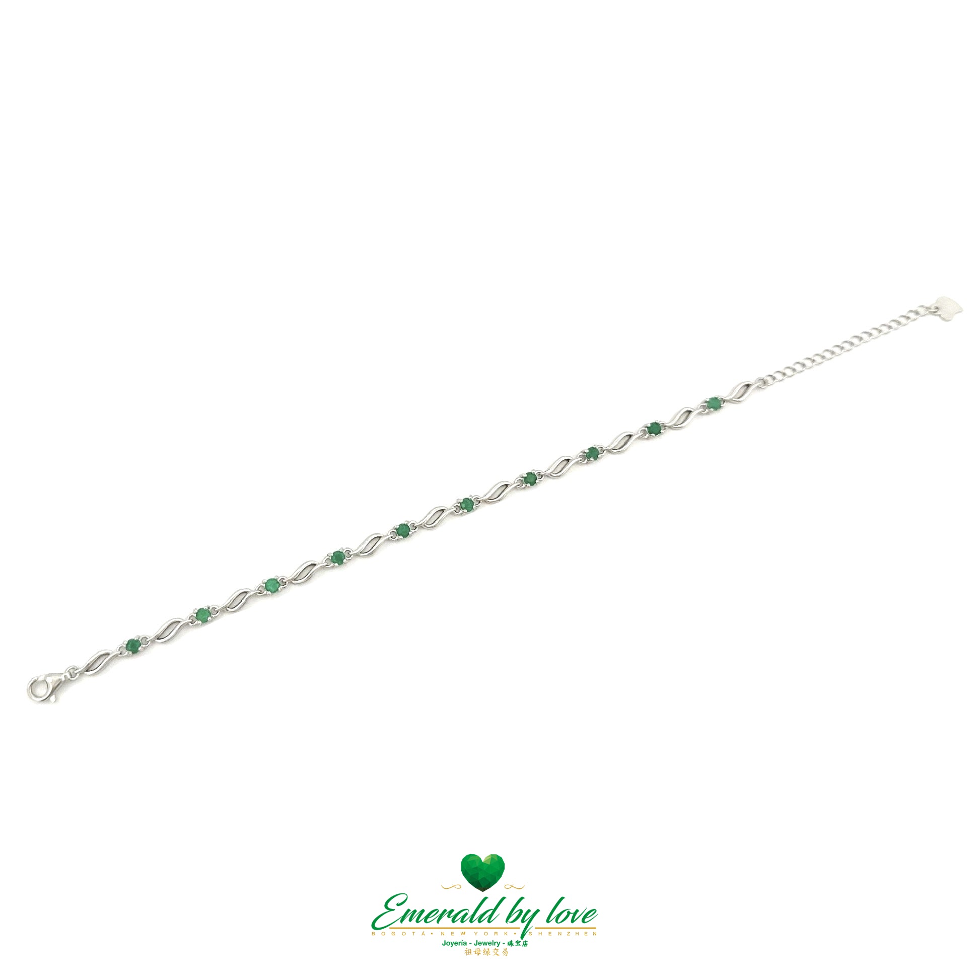 Arabesque Emerald Bracelet – Sterling Silver with Interspersed Round Emeralds