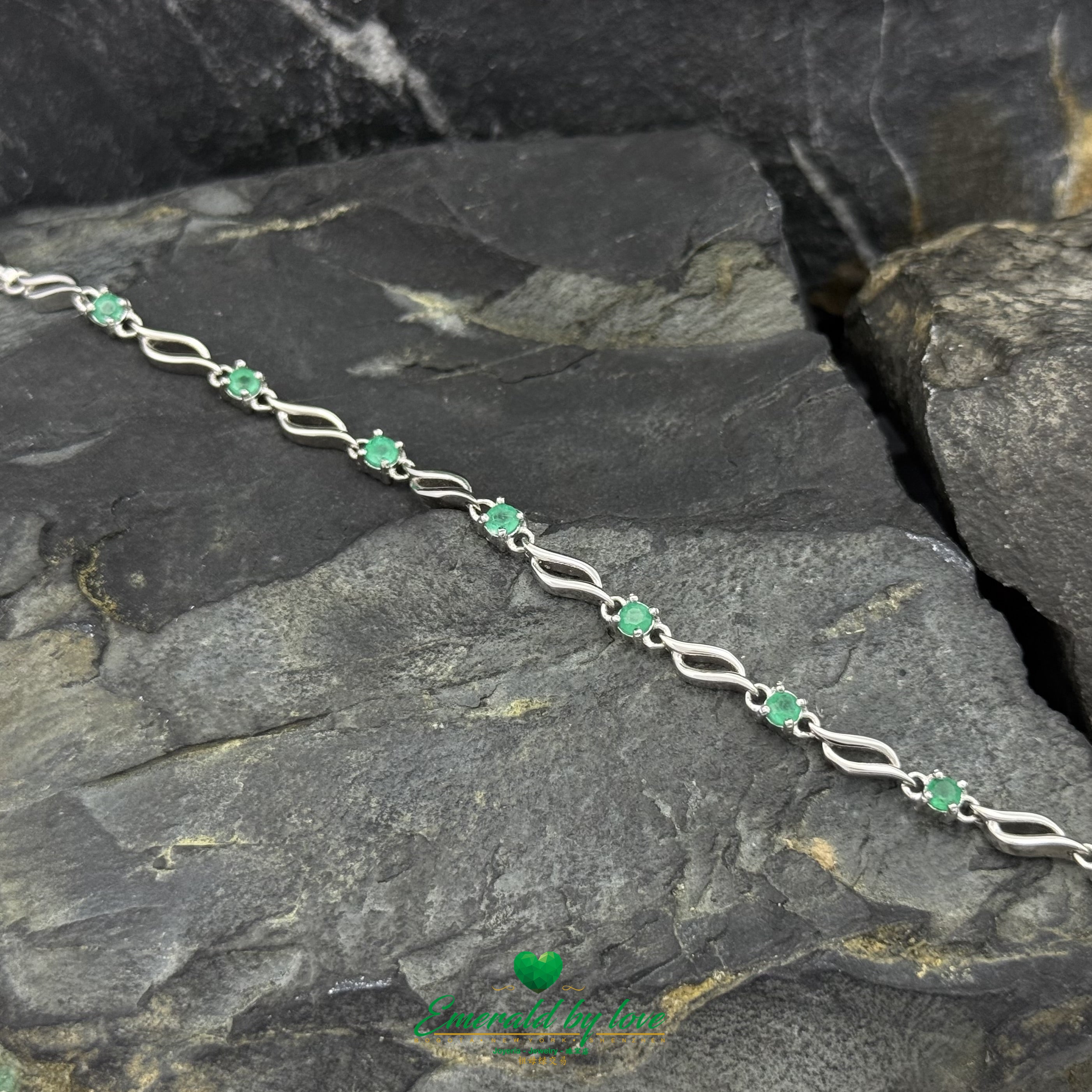 Arabesque Emerald Bracelet – Sterling Silver with Interspersed Round Emeralds
