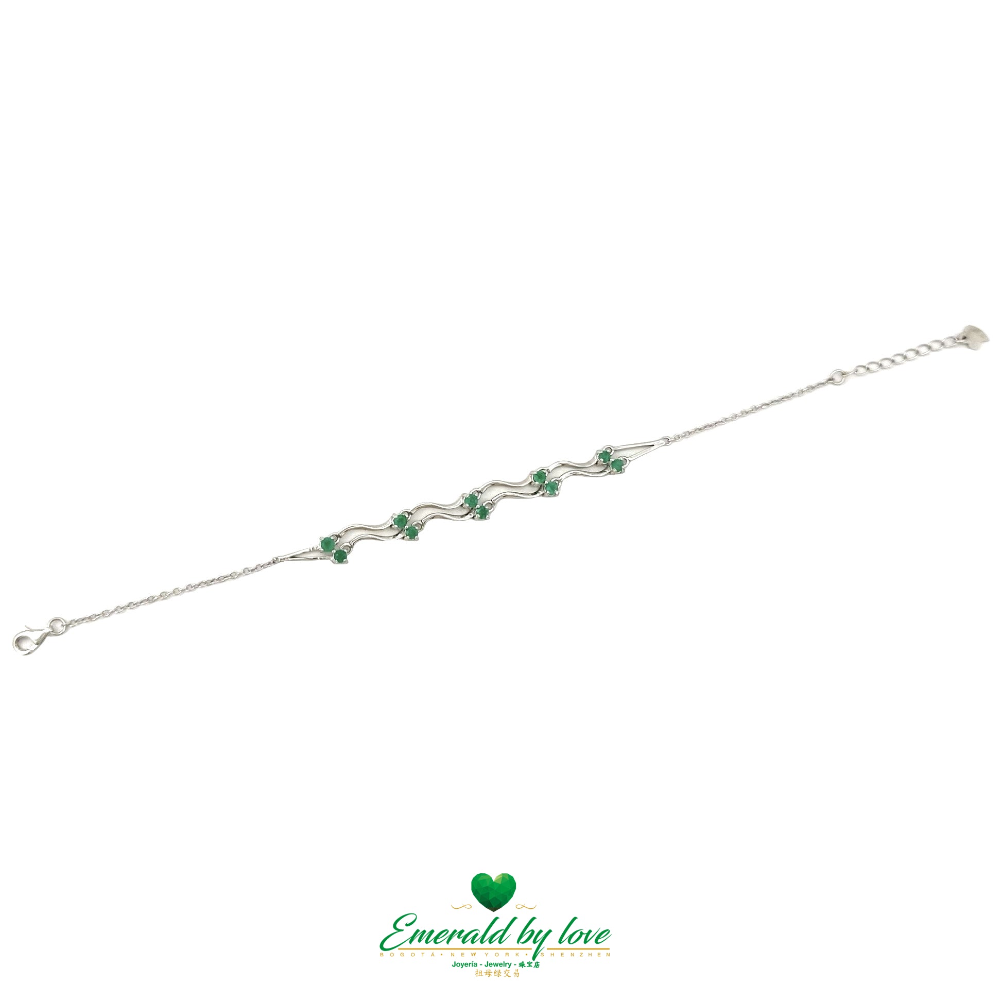 Double Emerald Arabesque Bracelet – Sterling Silver with Round Emerald Crystals