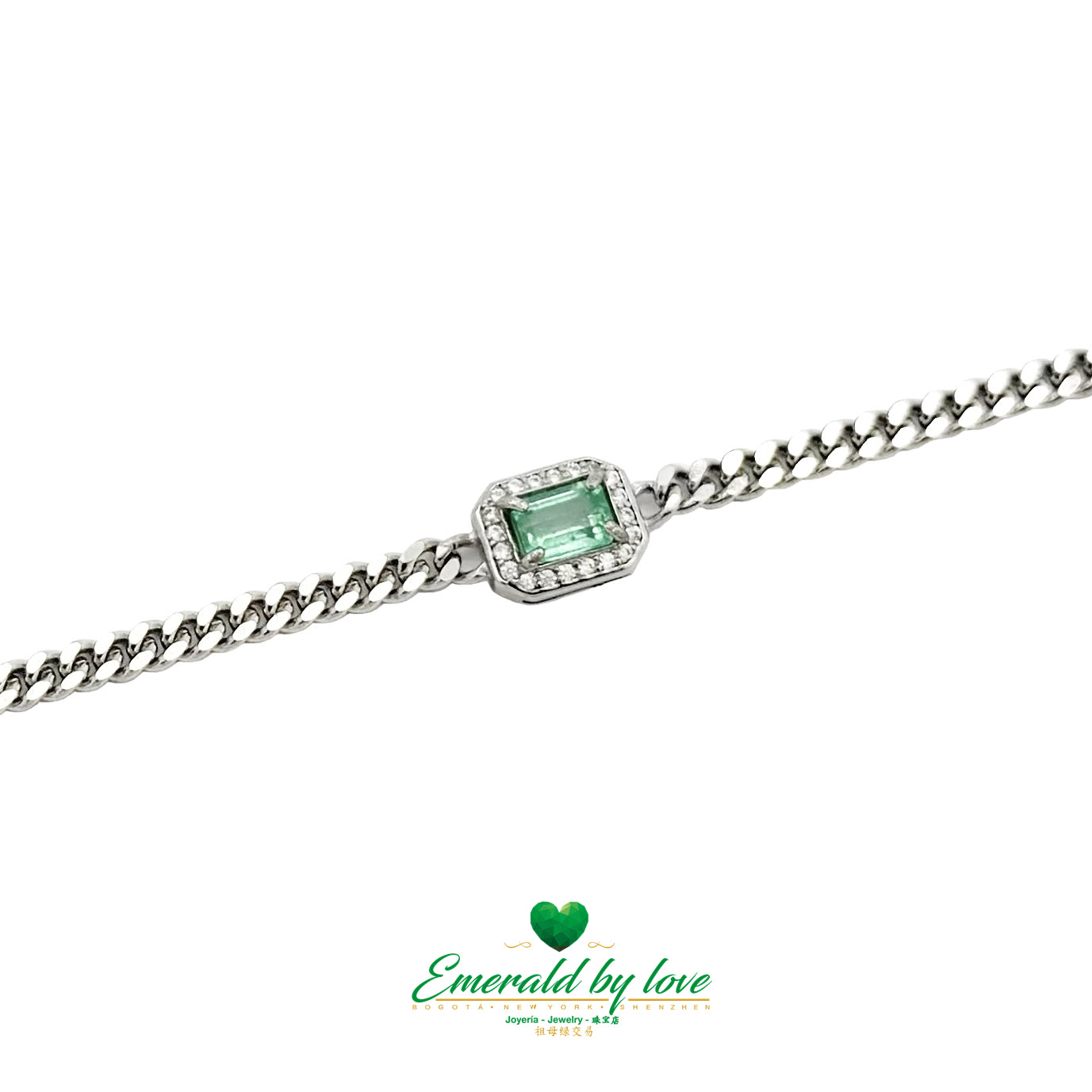 Sterling Silver Bracelet with Baguette-Cut Crystal Emerald and Zircon Accents