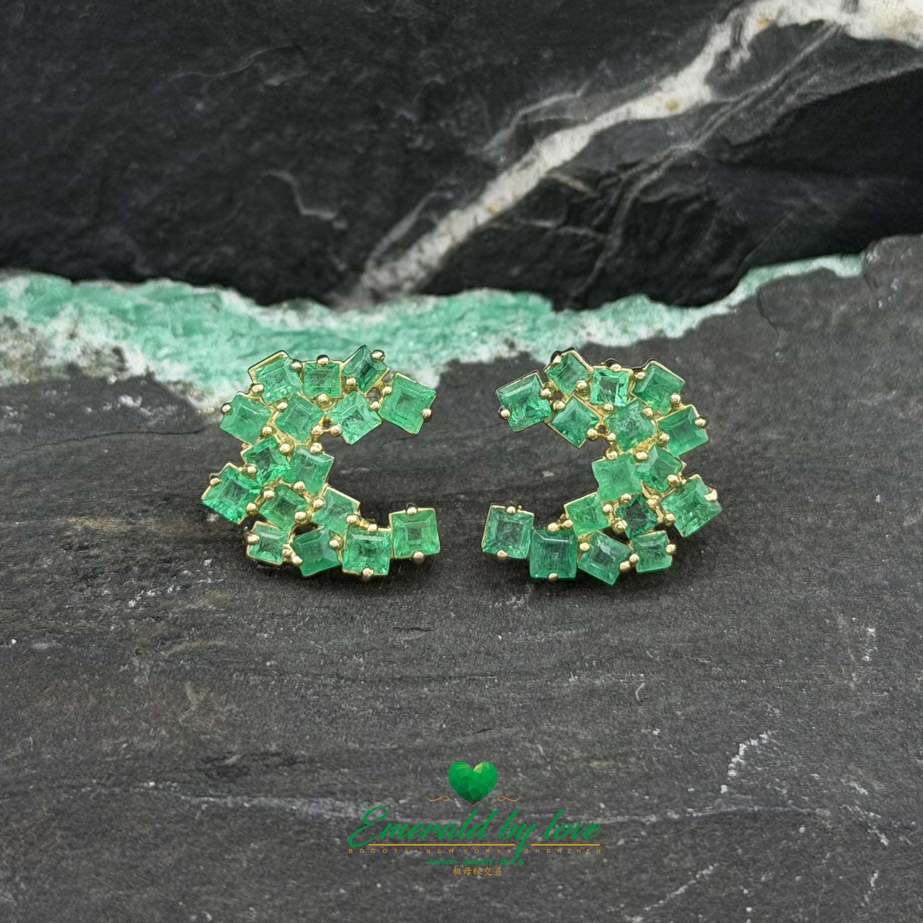 Baguette-Cut Colombian Emerald Earrings in 18K Gold