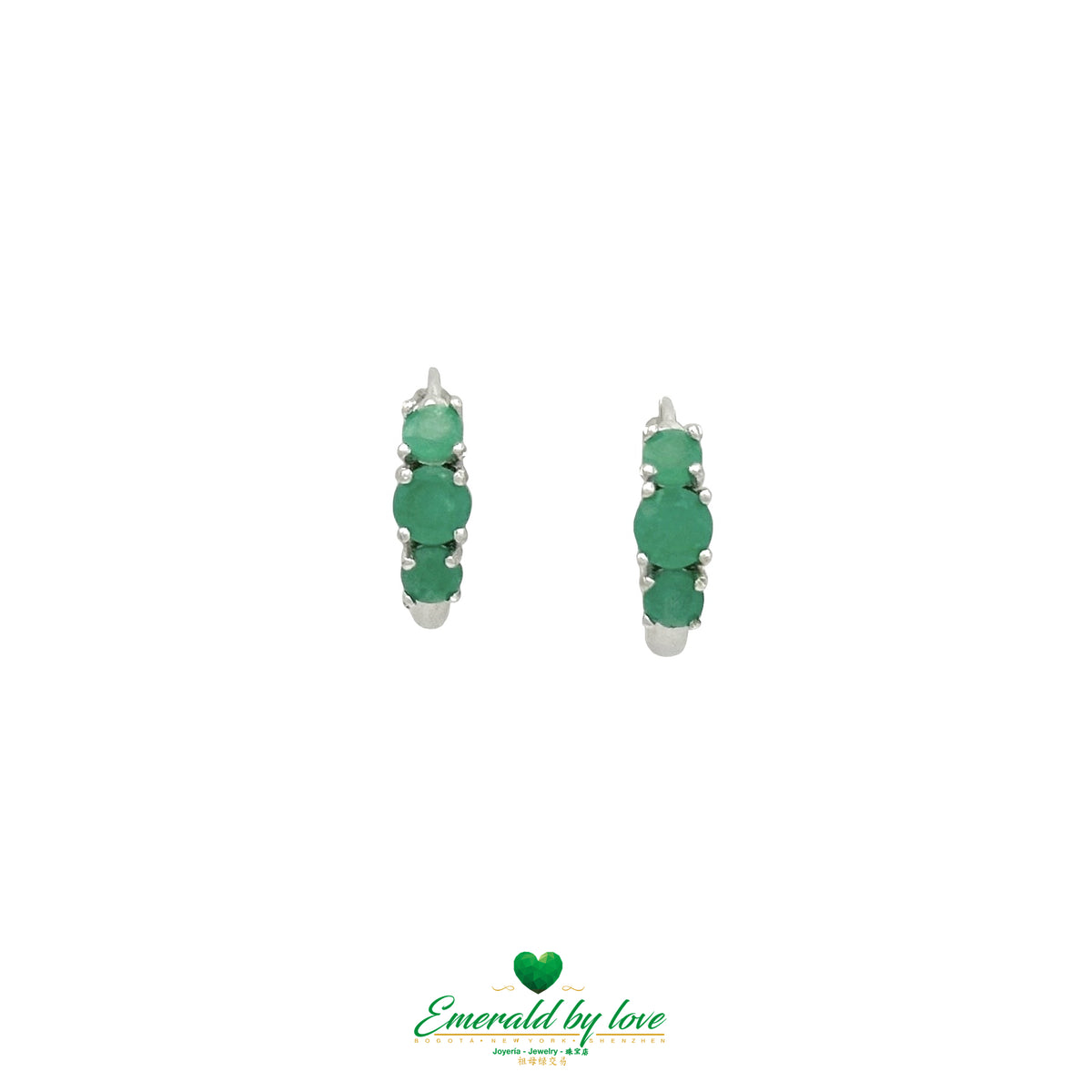 Band-Style Hoop Earrings with Three Colombian Emeralds
