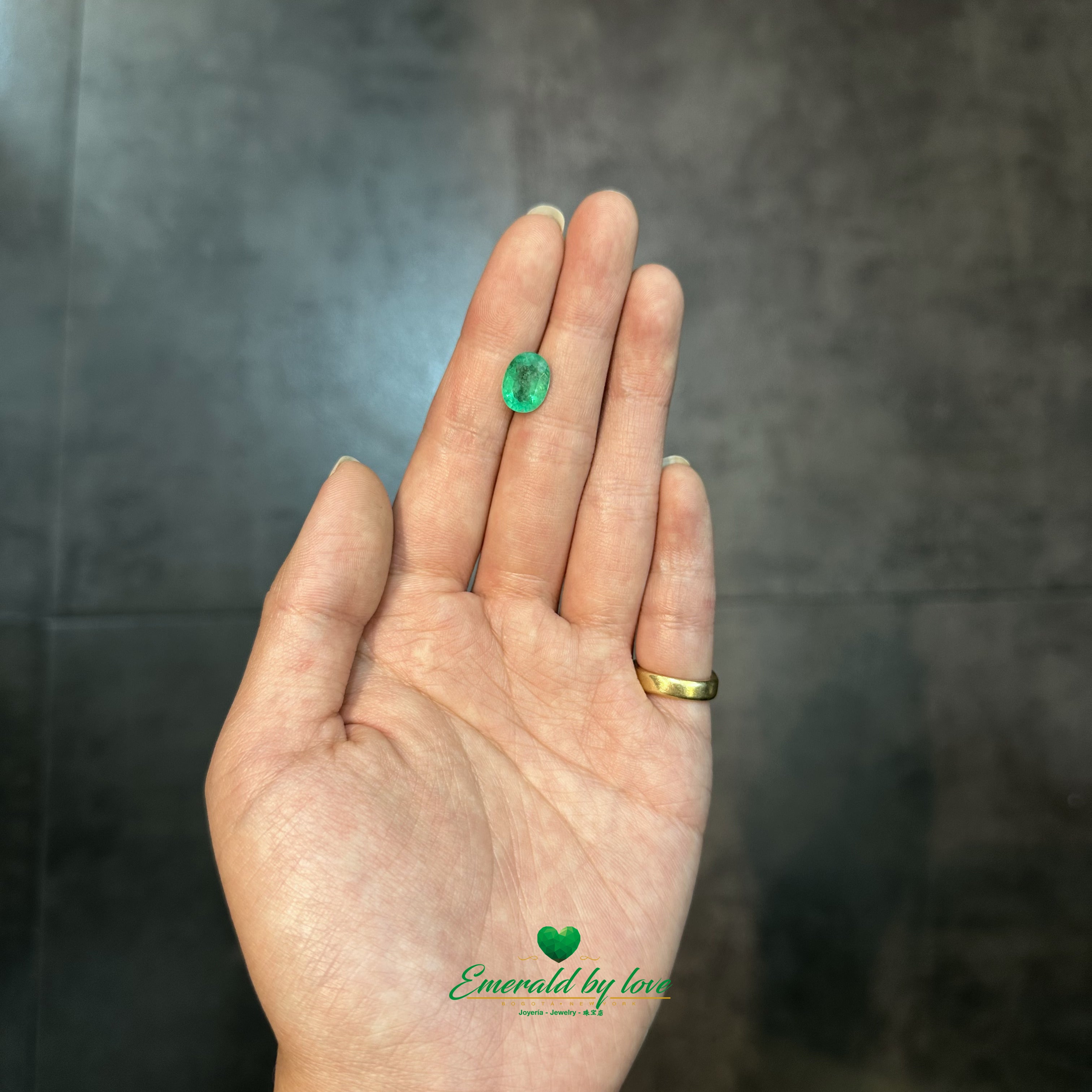  2.66 carat oval Colombian emerald with vibrant green saturation and excellent transparency