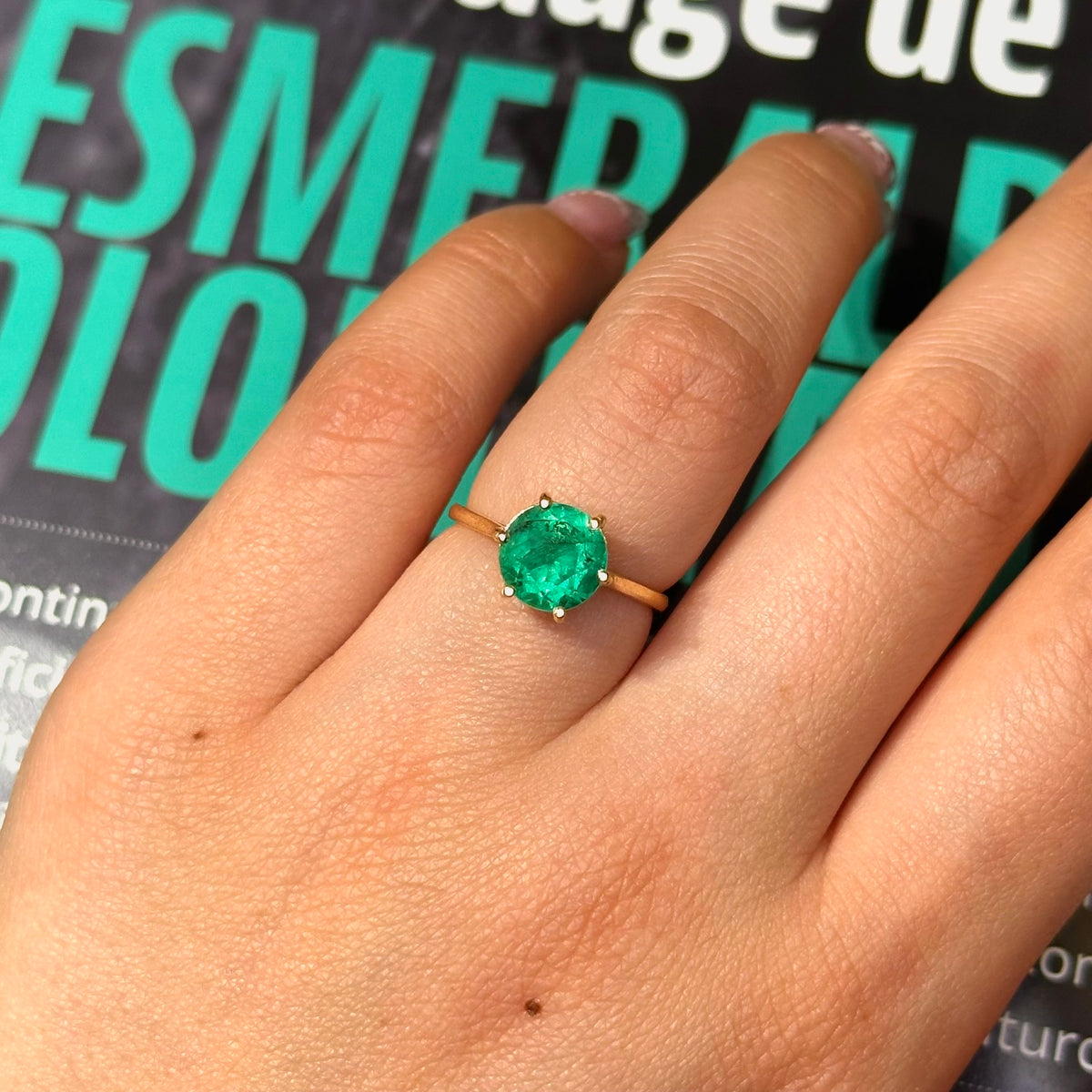 Colombian Emerald Solitaire Ring with Classic Setting