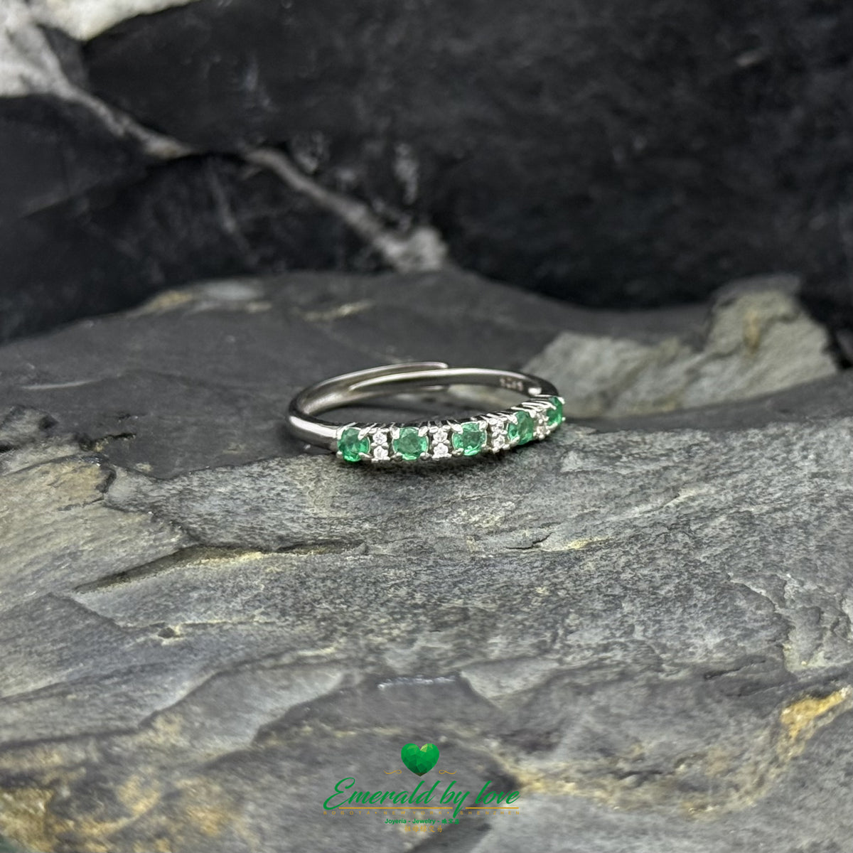 Colombian Emerald & White Zircon Eternity-Inspired Band