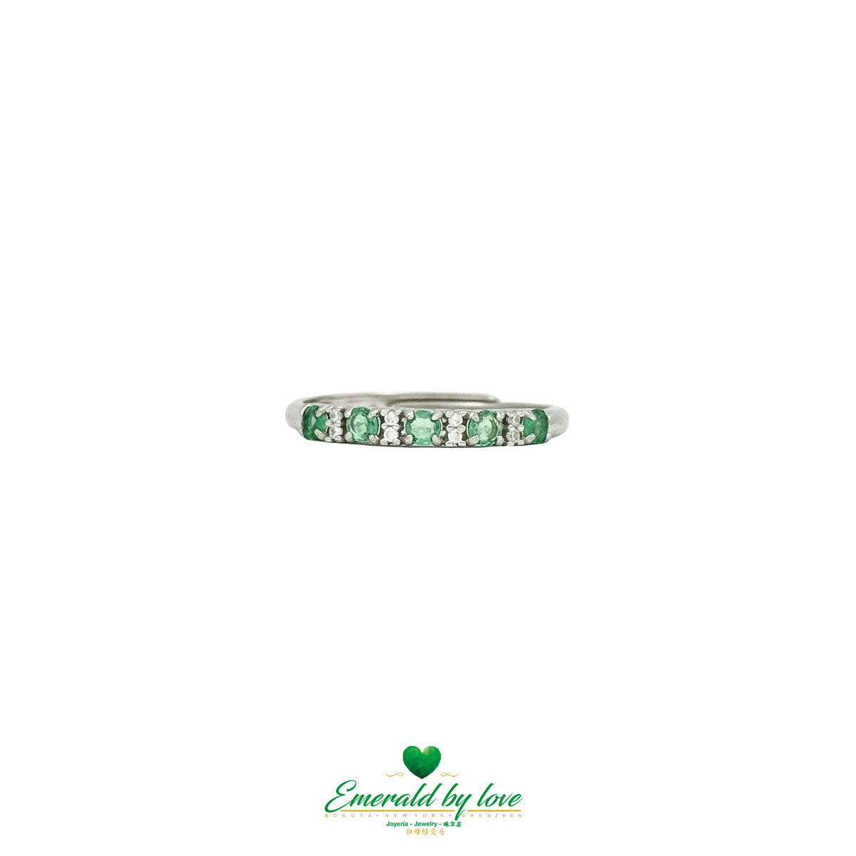 Colombian Emerald and White Zircon Alternating Band Ring
