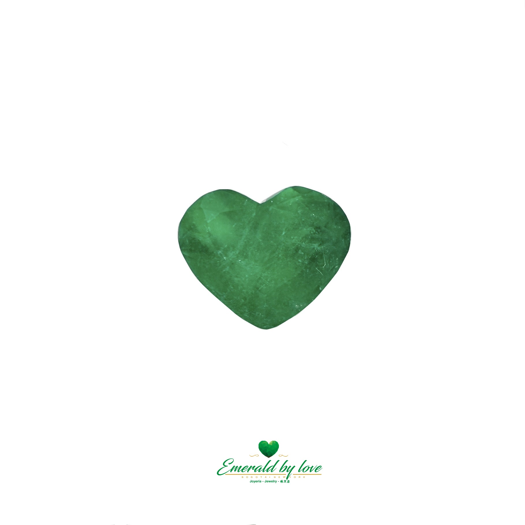 1.54 carat heart-shaped Colombian emerald with dark green hue and stunning depth