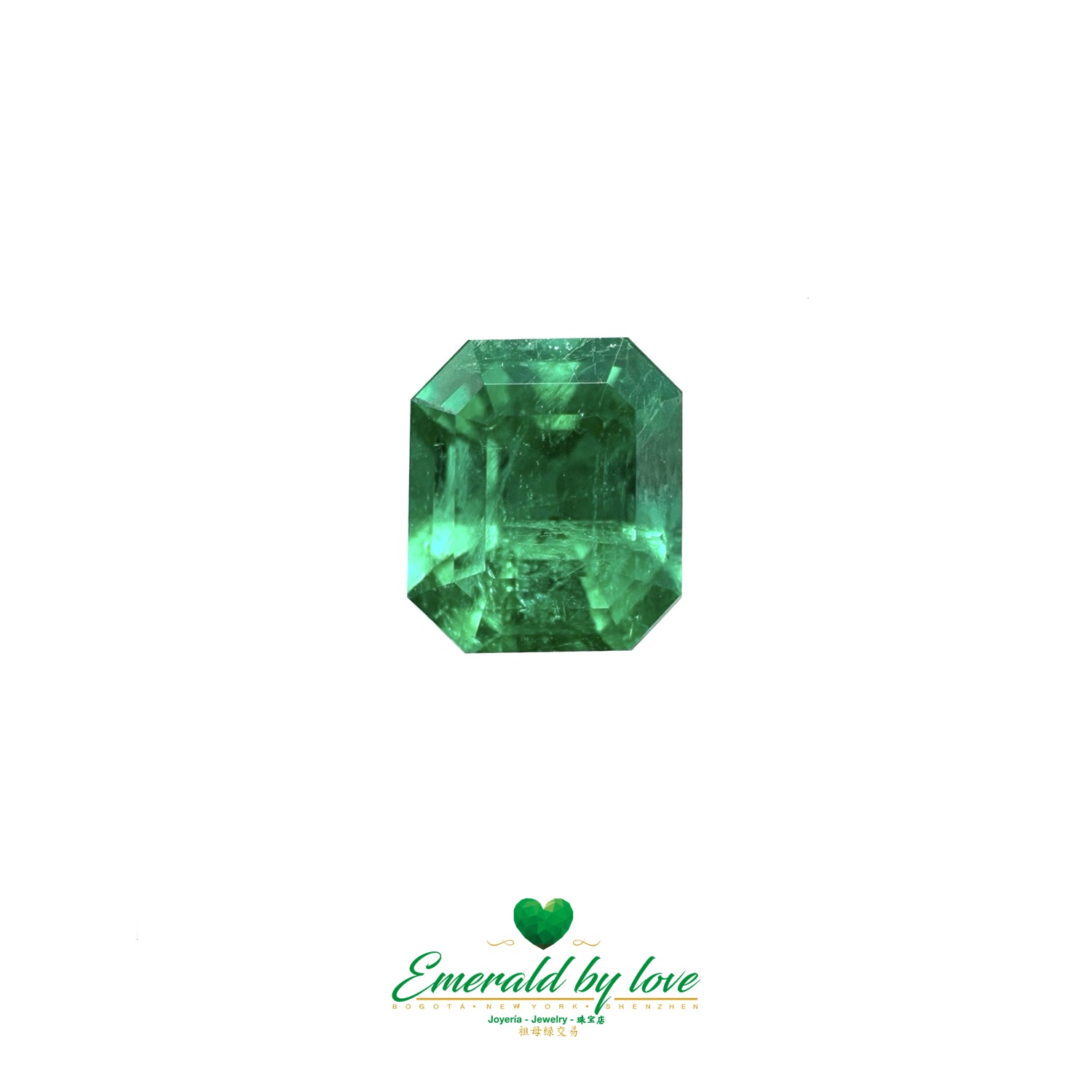 1.24 carat Colombian emerald in emerald cut with deep green color and exceptional clarity