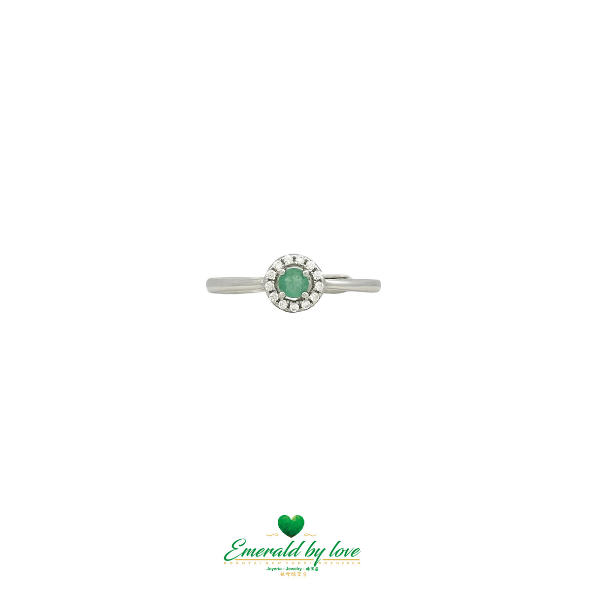 Delicate Ring with Marquise-Style Emerald and White Zircon Halo