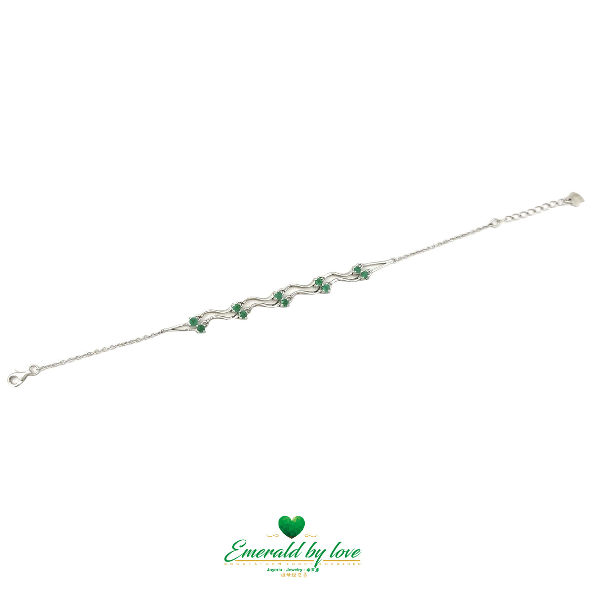 Double Emerald Arabesque Bracelet in Sterling Silver with Round Crystals