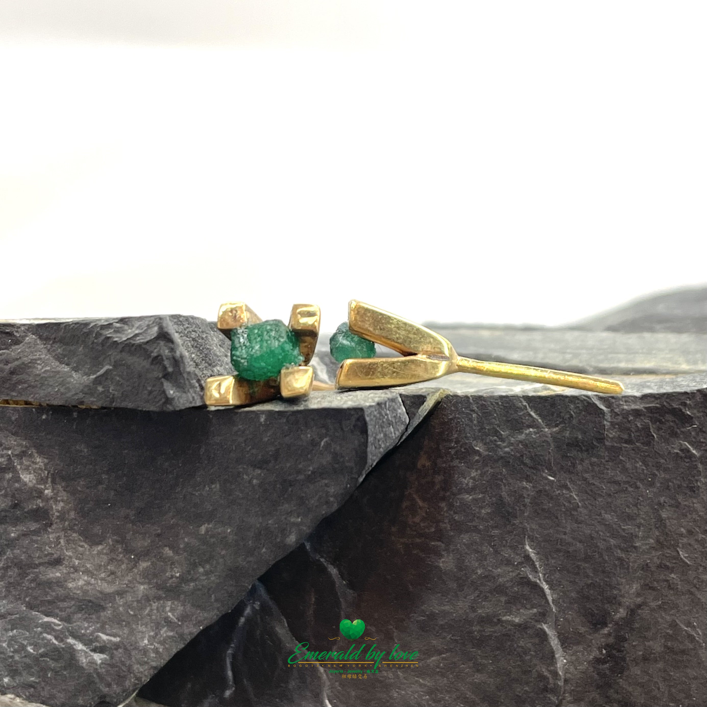 Simple 24K Gold-Plated Earrings with Rough Colombian Emeralds