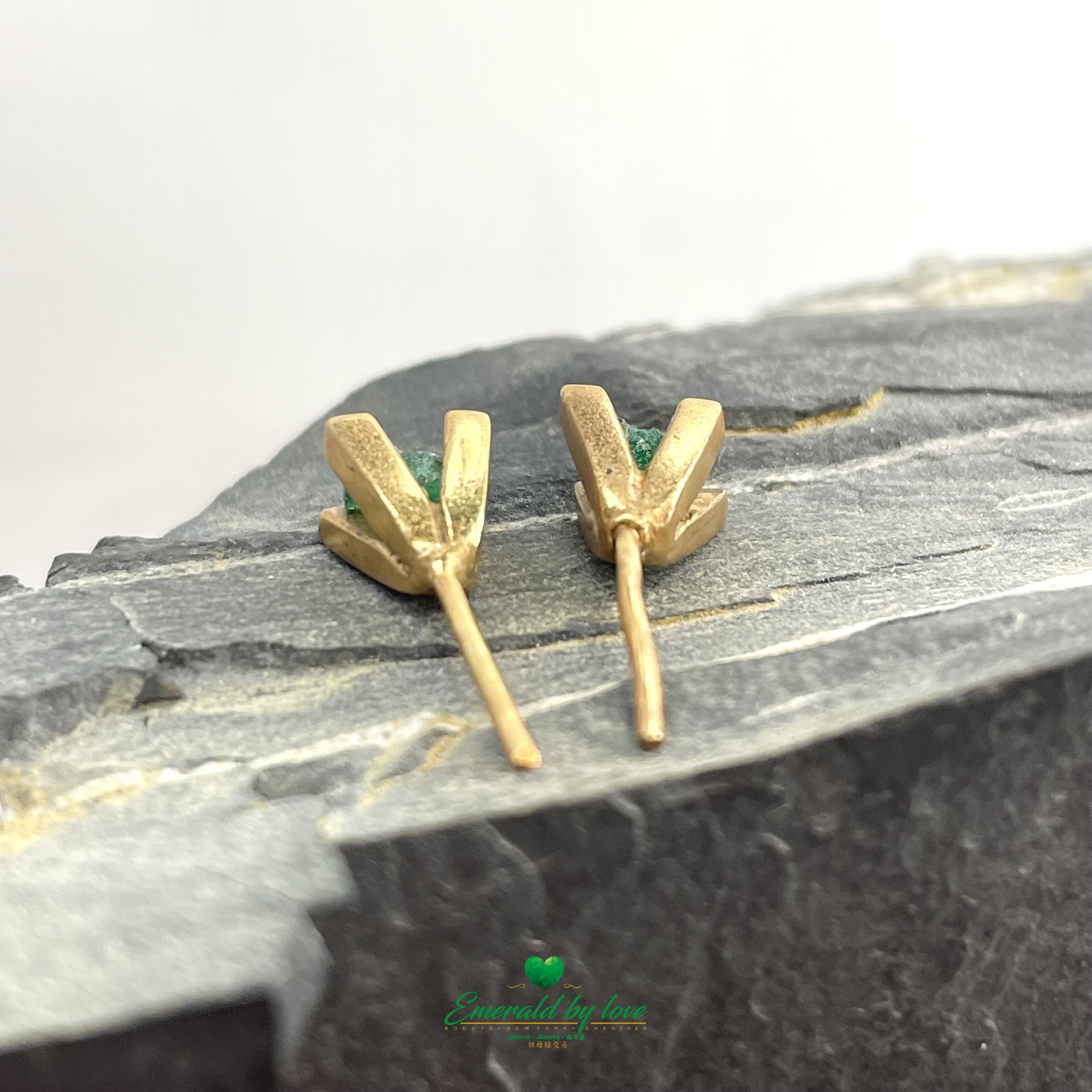 Simple 24K Gold-Plated Earrings with Rough Colombian Emeralds