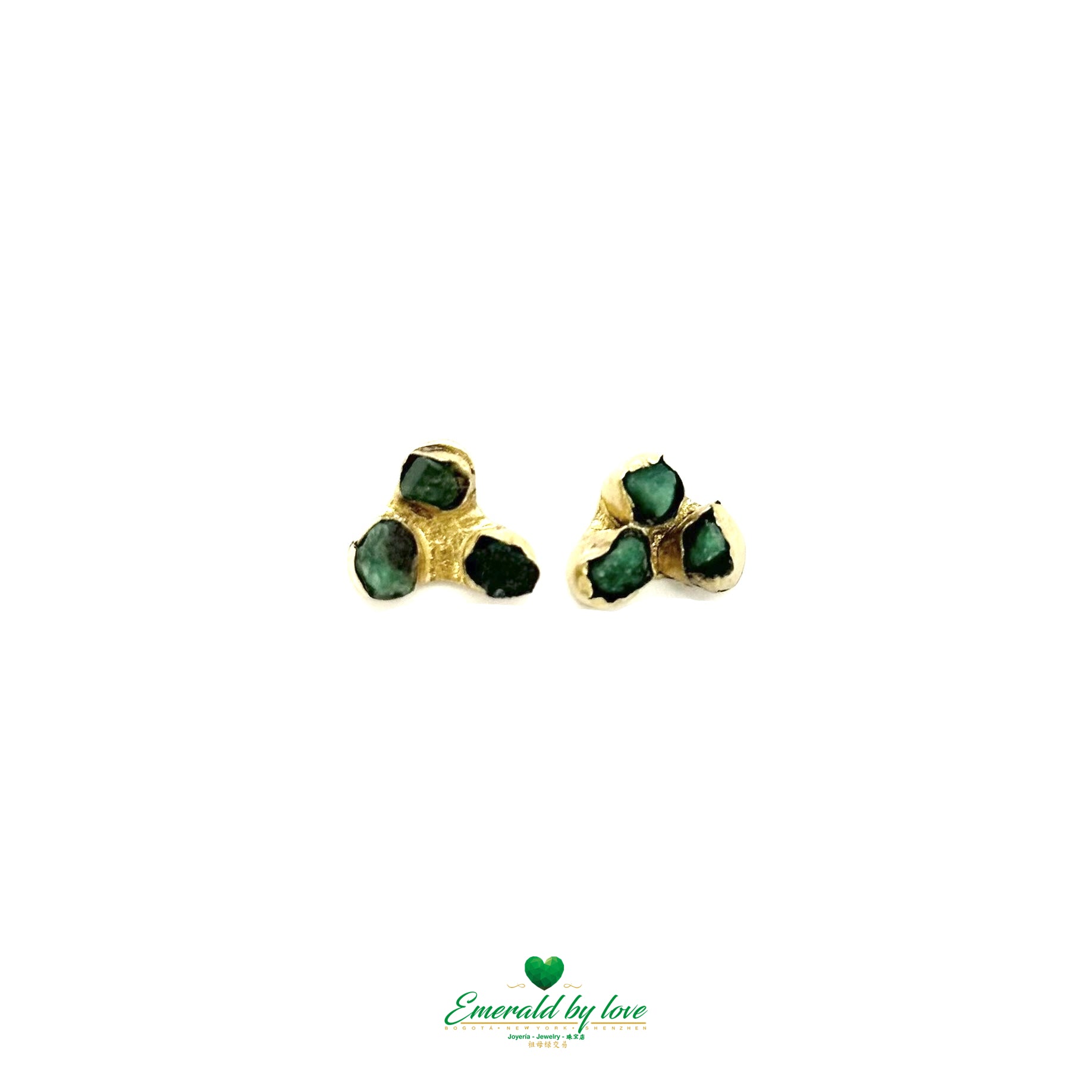 Minimalist Earrings with Trio of Rough Colombian Emeralds