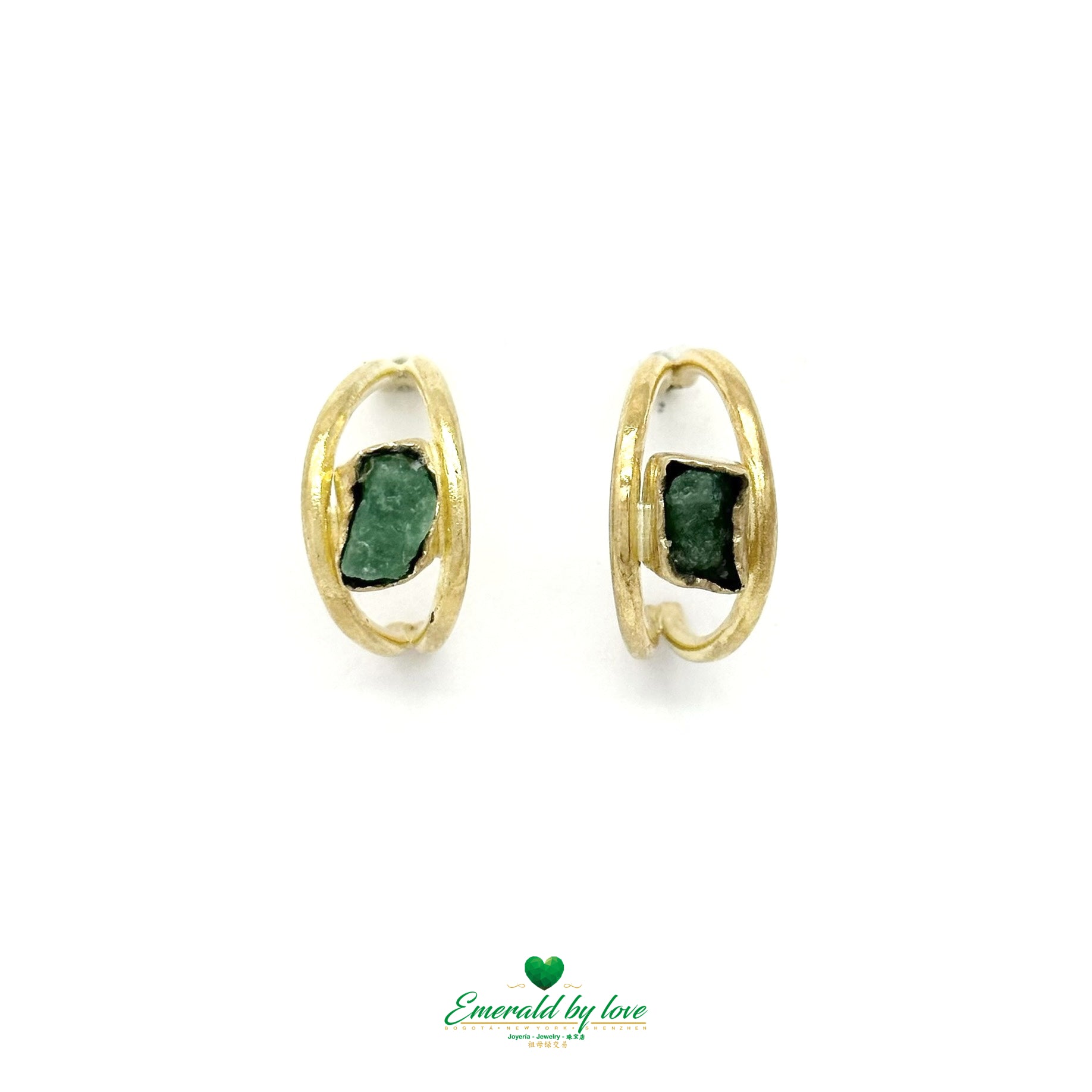 Striking Elongated Eye Earrings with Rough Colombian Emeralds