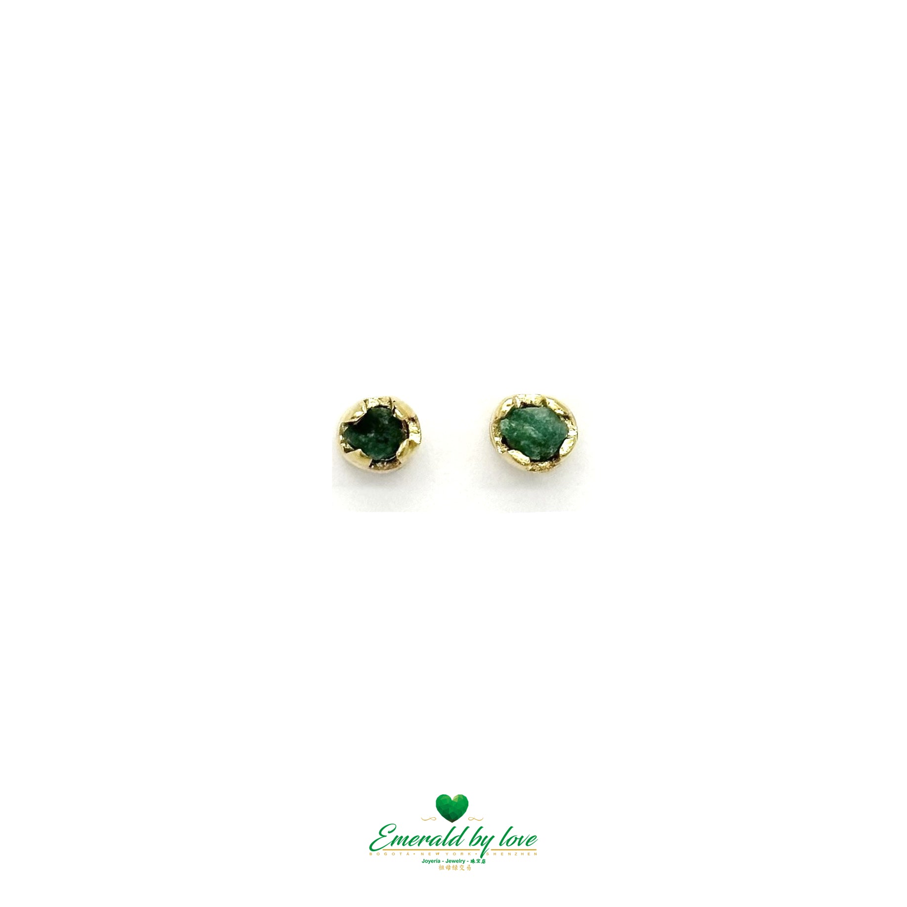 Tiny Studs Earrings with Natural Rough Colombian Emeralds