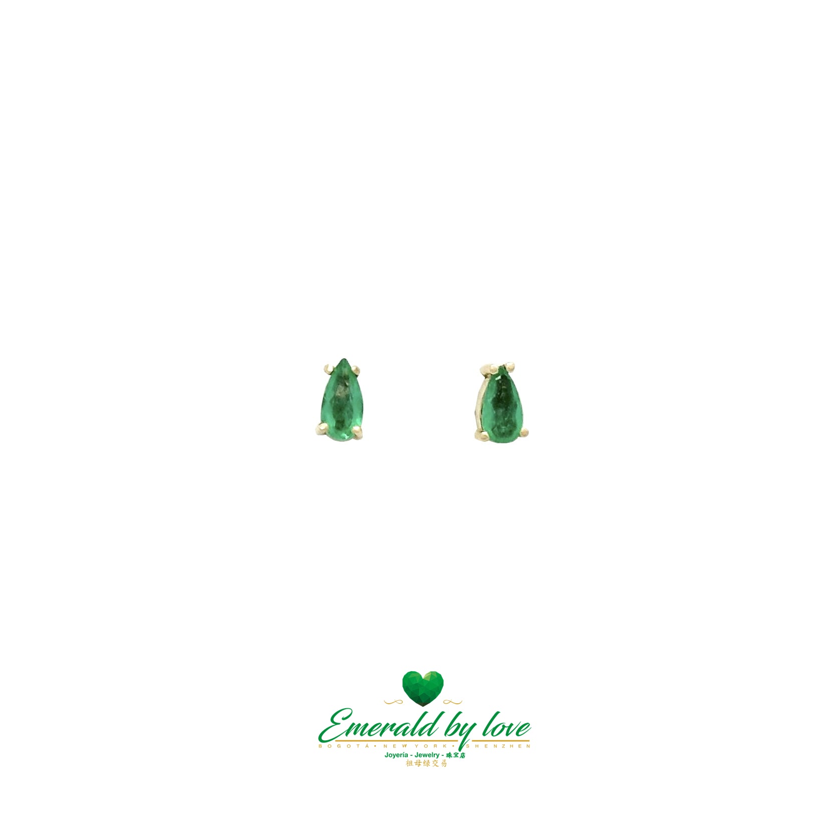 Tiny Yellow Gold Studs with Teardrop-Shaped Emeralds