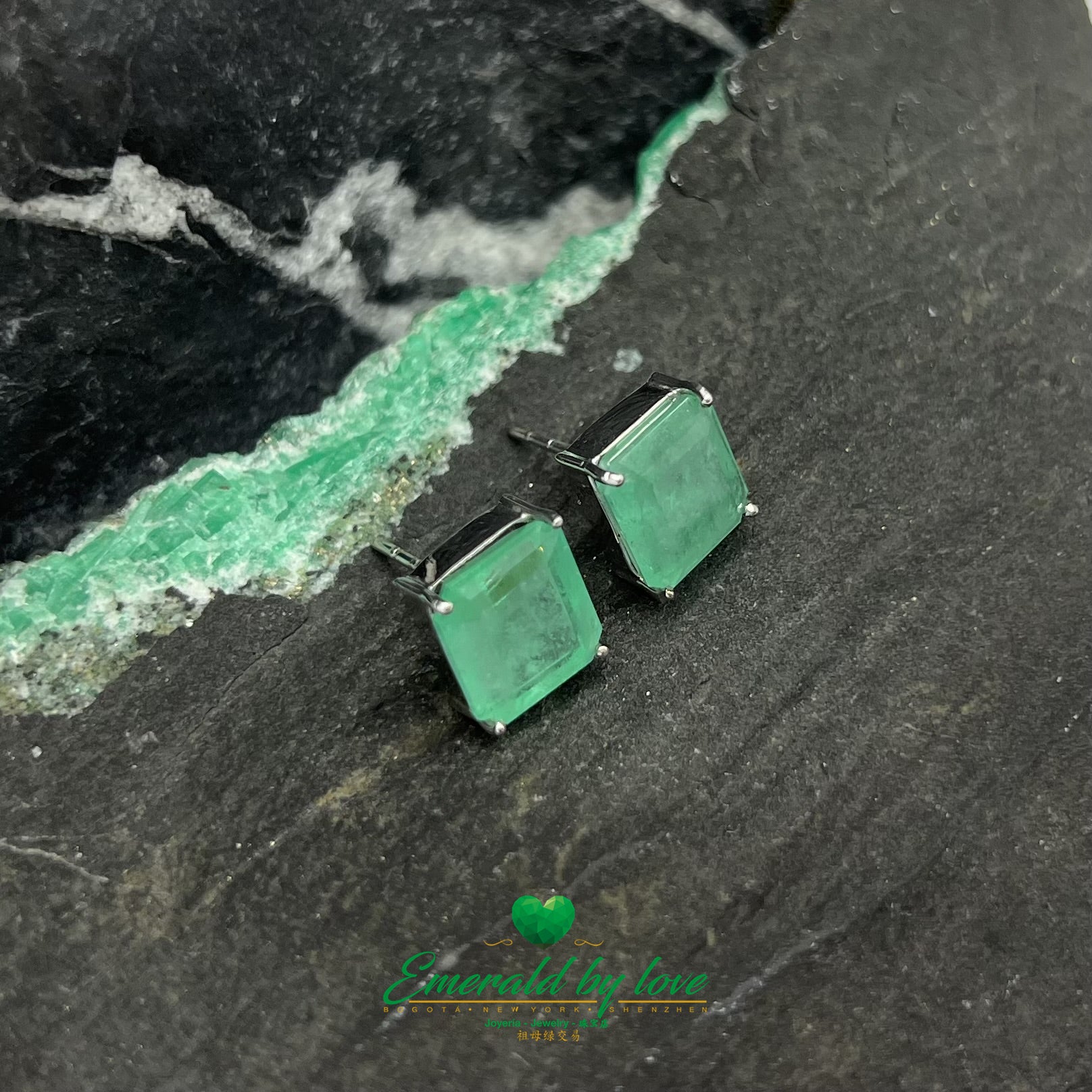 Timeless Sophistication White Gold Square Emerald Earrings: 8.27 TCW