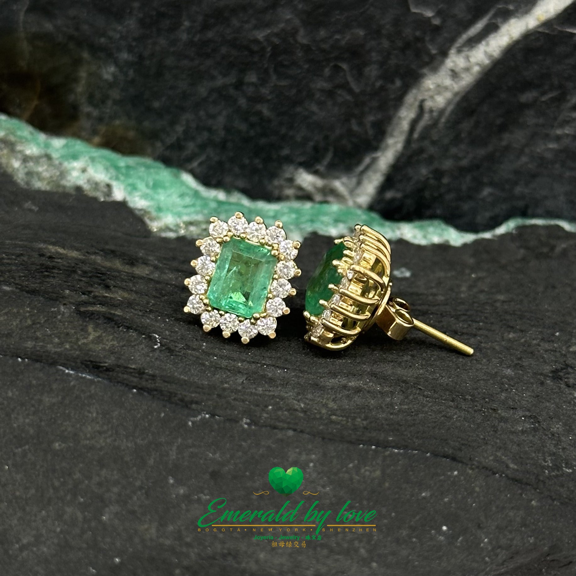 Marquise Cut Colombian Emerald and Diamond Earrings: Exquisite Rectangular Crystals