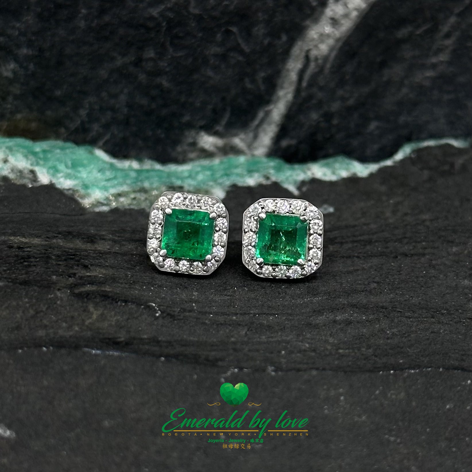 Square Emerald and Diamond Earrings in White Gold: Timeless Elegance