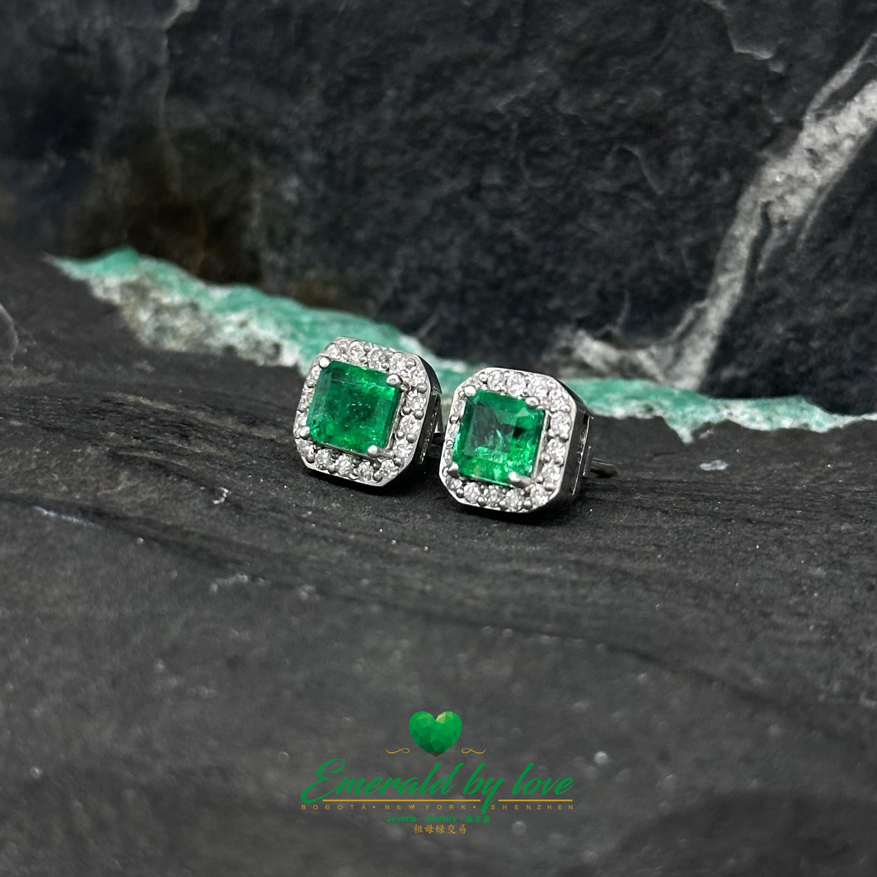 Square Emerald and Diamond Earrings in White Gold: Timeless Elegance