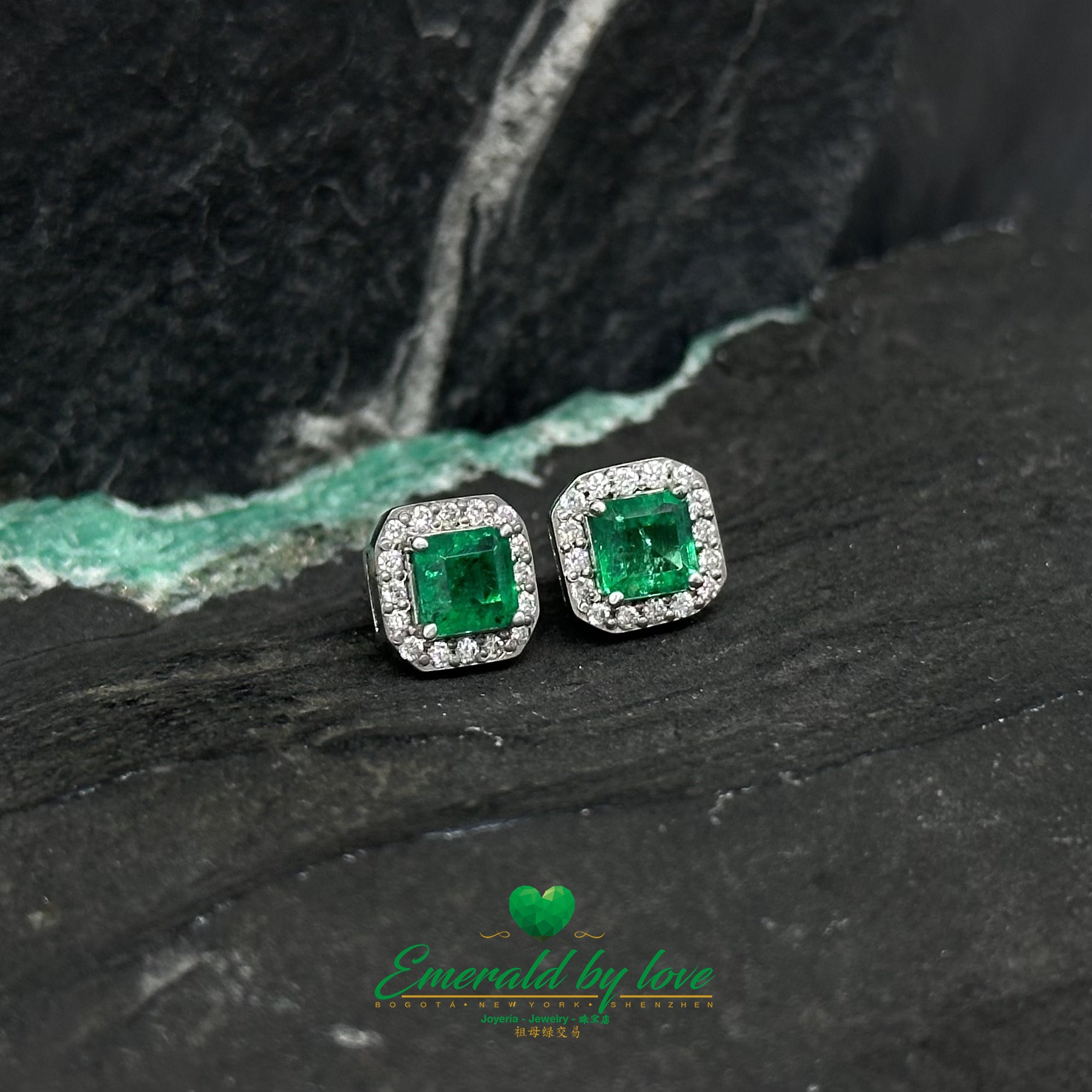 Square Emerald and Diamond Earrings in White Gold: Timeless Elegance