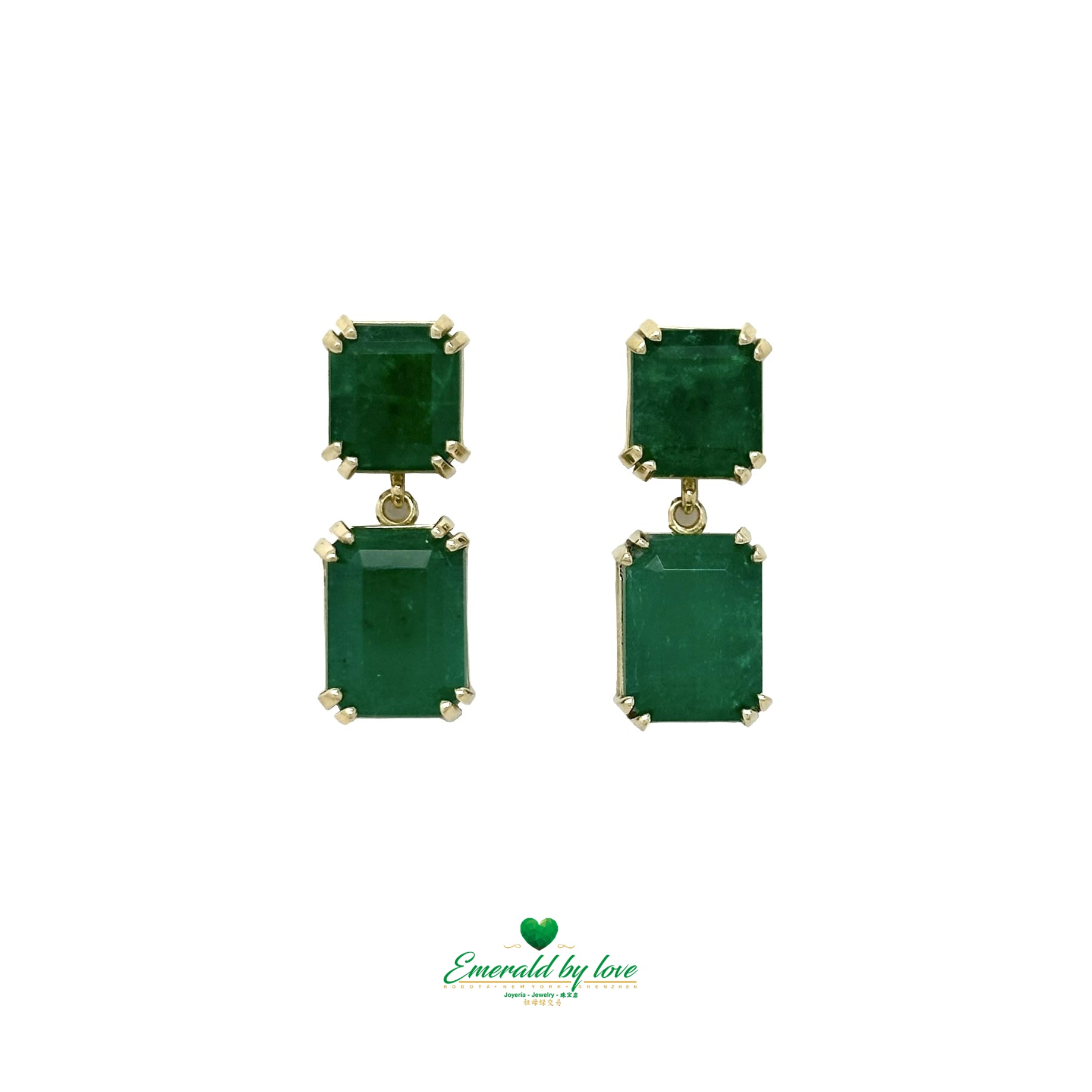 Boucles d'oreilles longues et luxueuses avec 12,94 ct d'émeraudes colombiennes