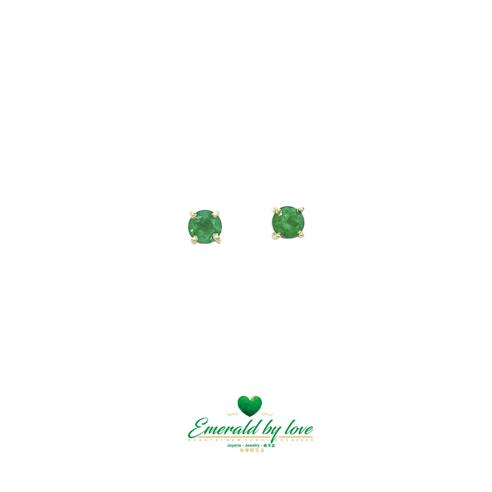 Tiny Yellow Gold Earrings with Small Crystal Emeralds Set in Four Prongs