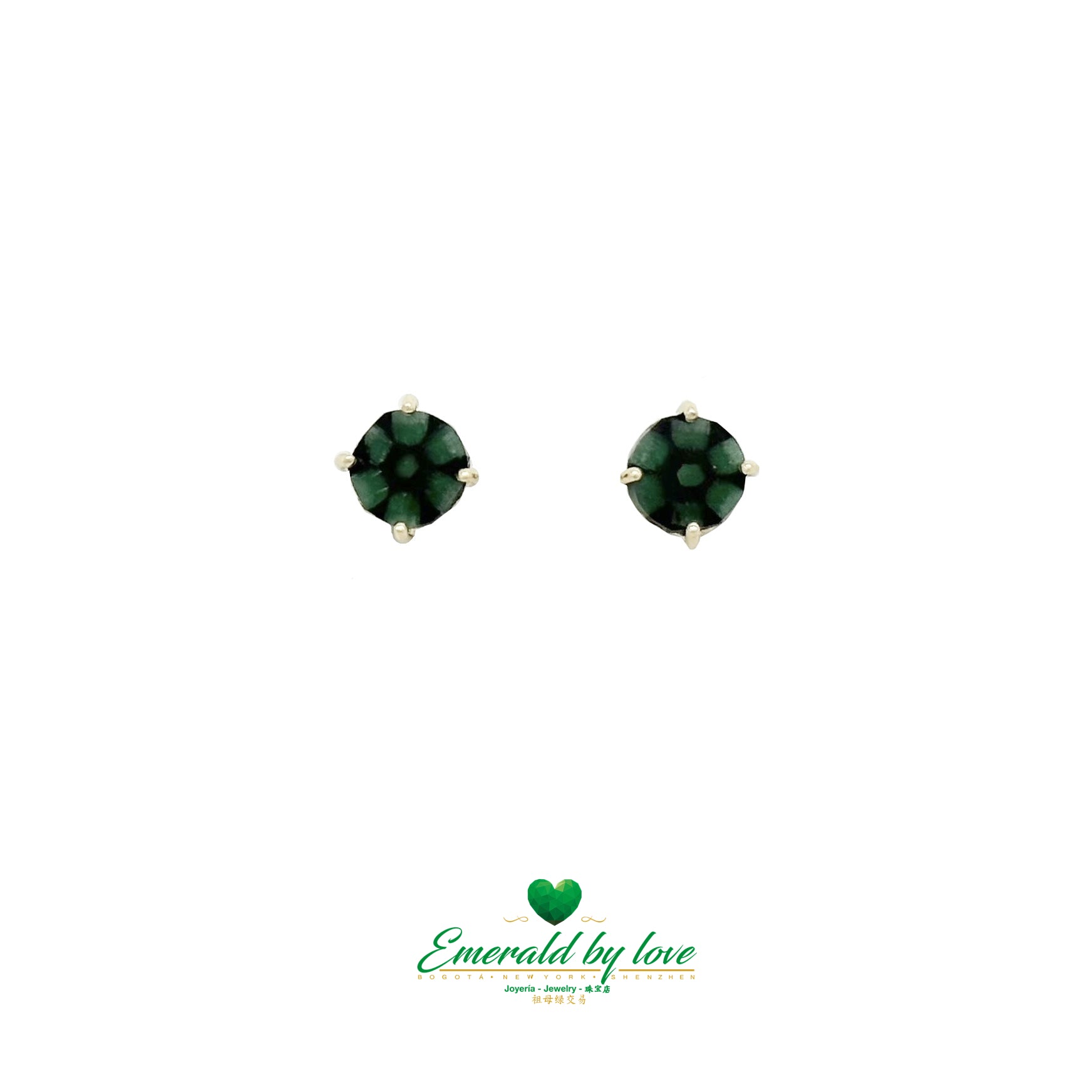 Round Yellow Gold Earrings with Trapiche Emeralds, 1.08 tcw