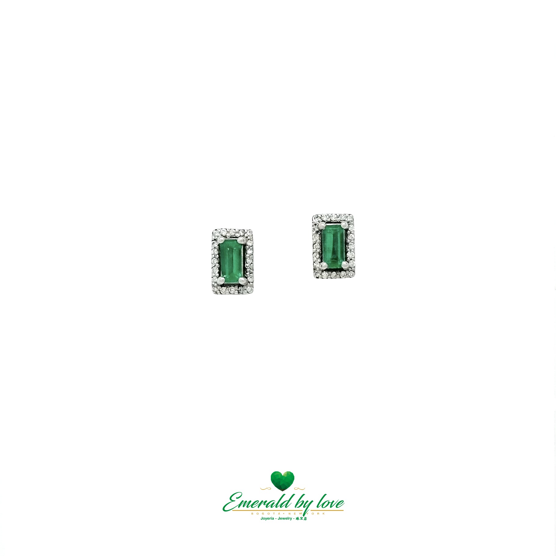 Delicate Marquise Earrings with Baguette Emeralds and Diamonds in 18K White Gold