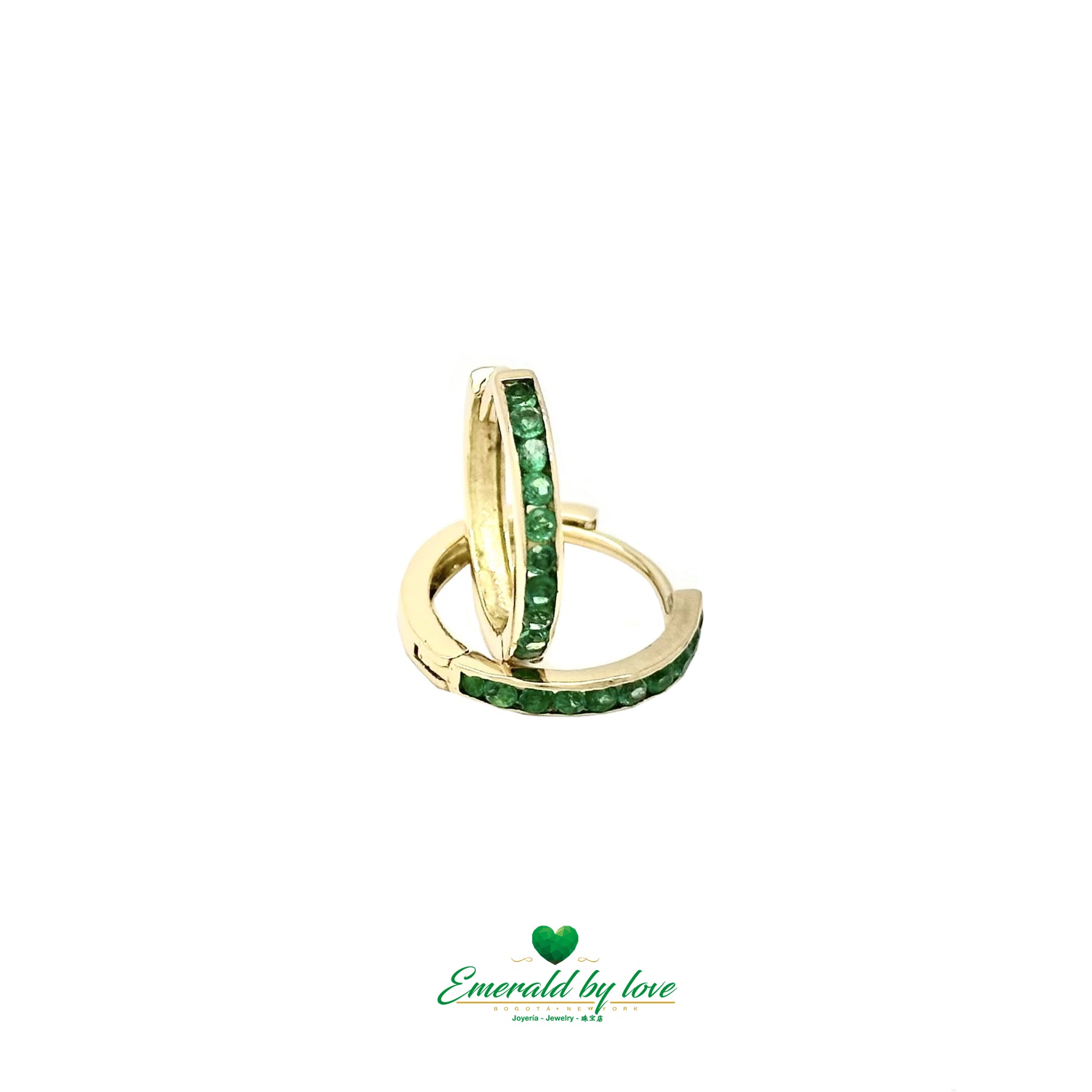 Spectacular Yellow Gold Hoops with Round Emeralds in Bezel-Set Infinity Style