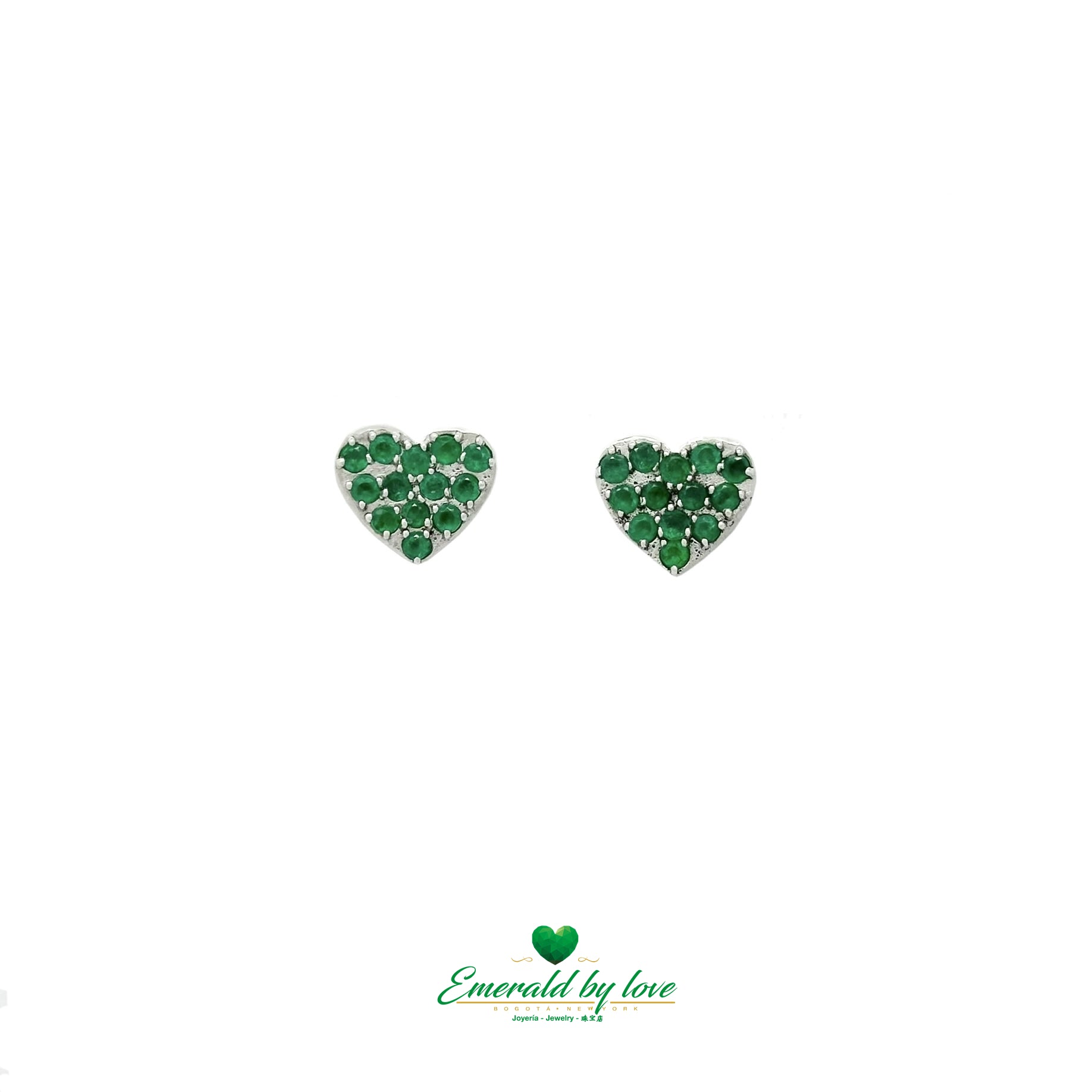 Divine Heart-Shaped Earrings in 18K White Gold with 0.6 tcw Round Emeralds