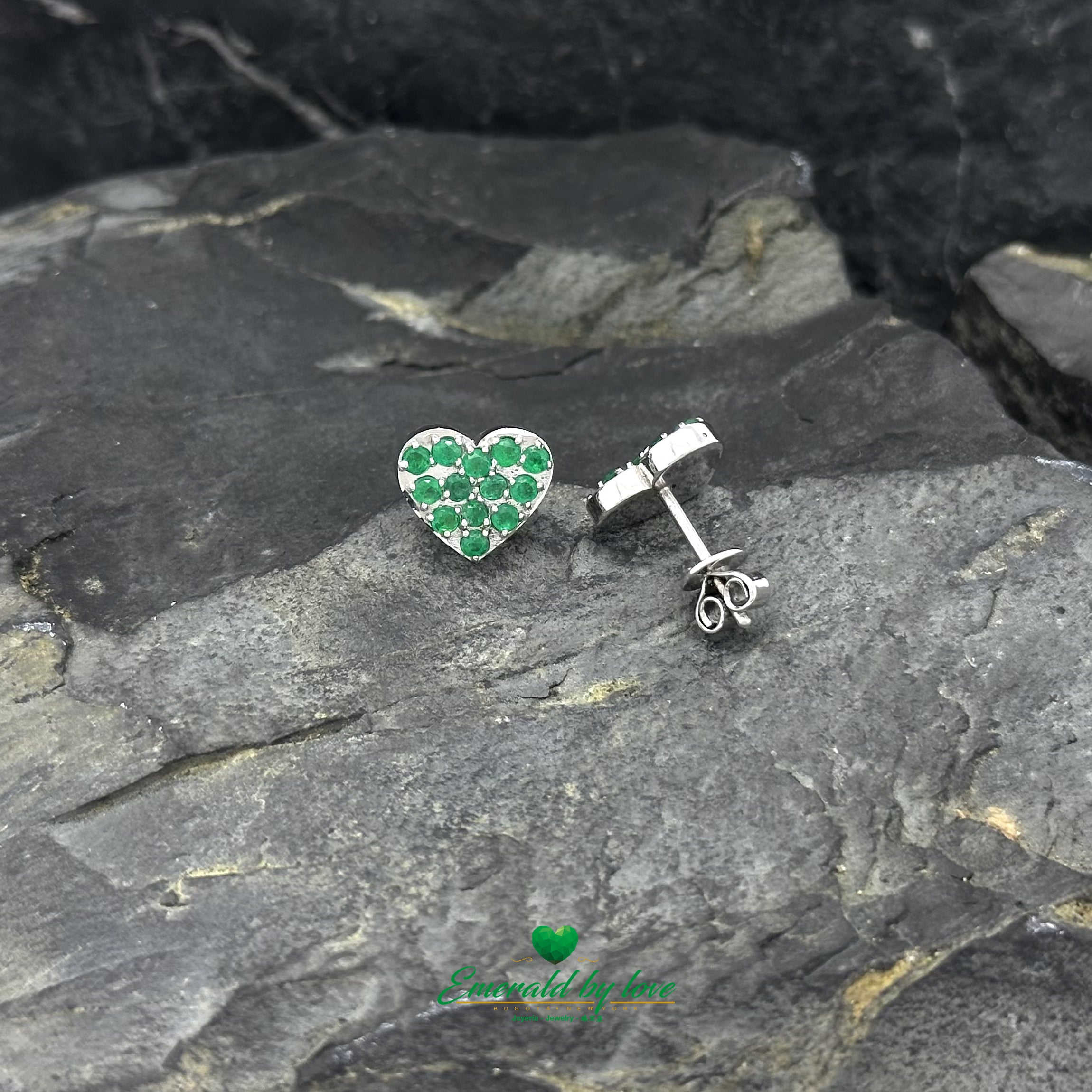 Divine Heart-Shaped Earrings in 18K White Gold with 0.6 tcw Round Emeralds