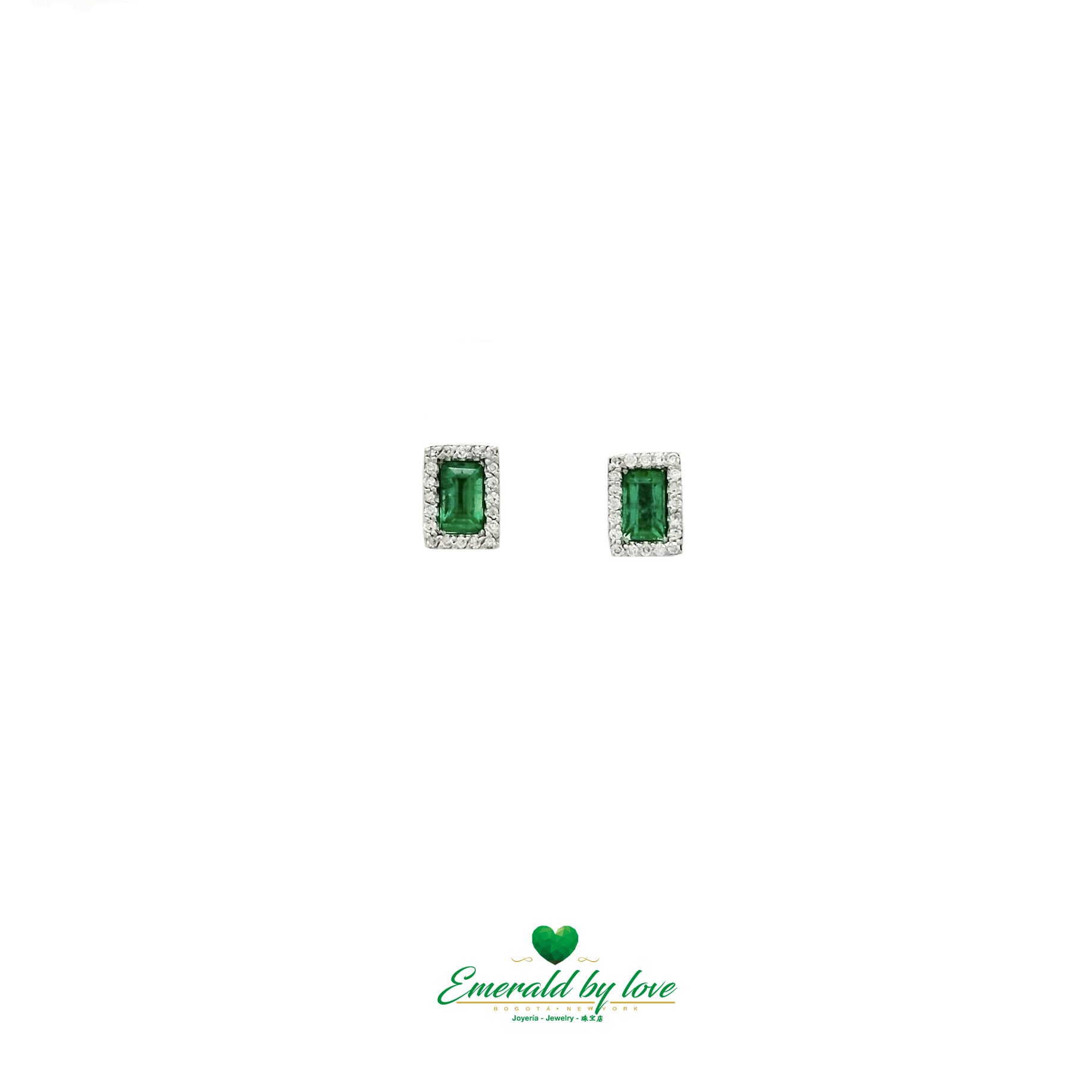 Marquise Earrings with Baguette Emeralds and Diamond Halo in 18K Gold