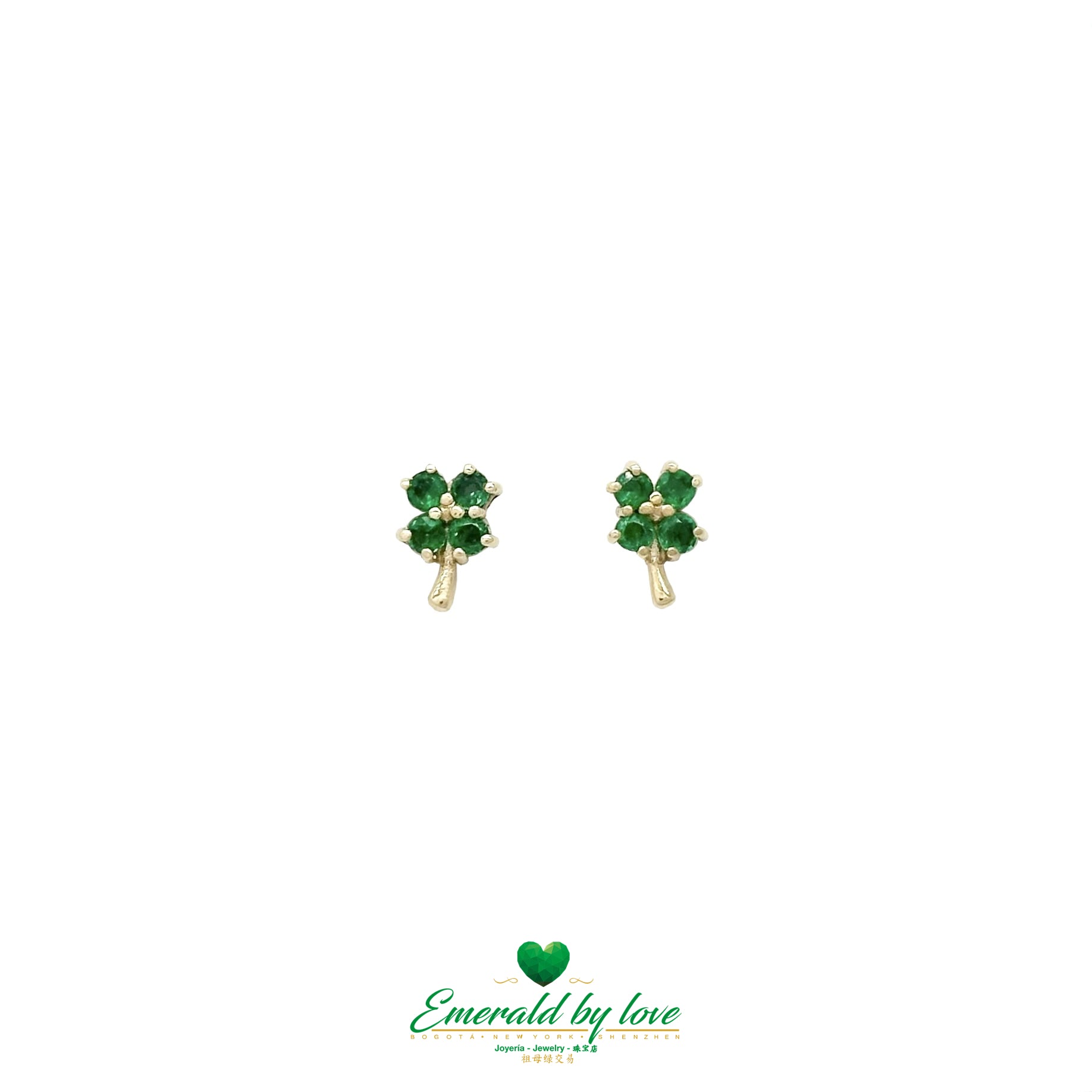 Four-Leaf Clover Earrings with Colombian Emeralds in 18K Yellow Gold
