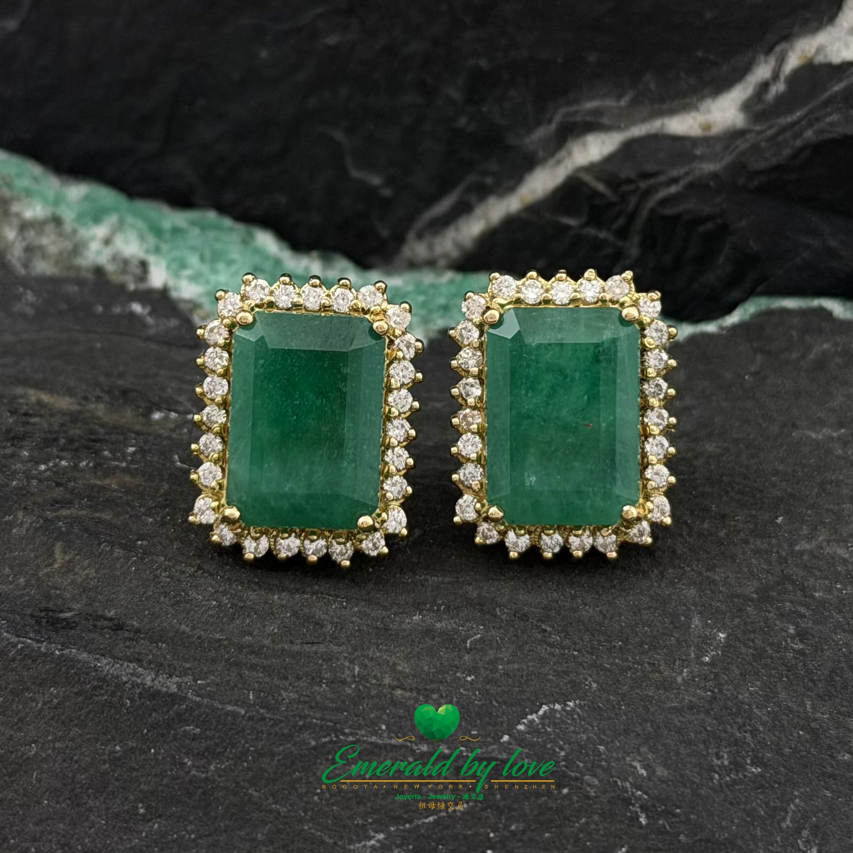 Elongated Marquise Earrings with Deep Green Emerald