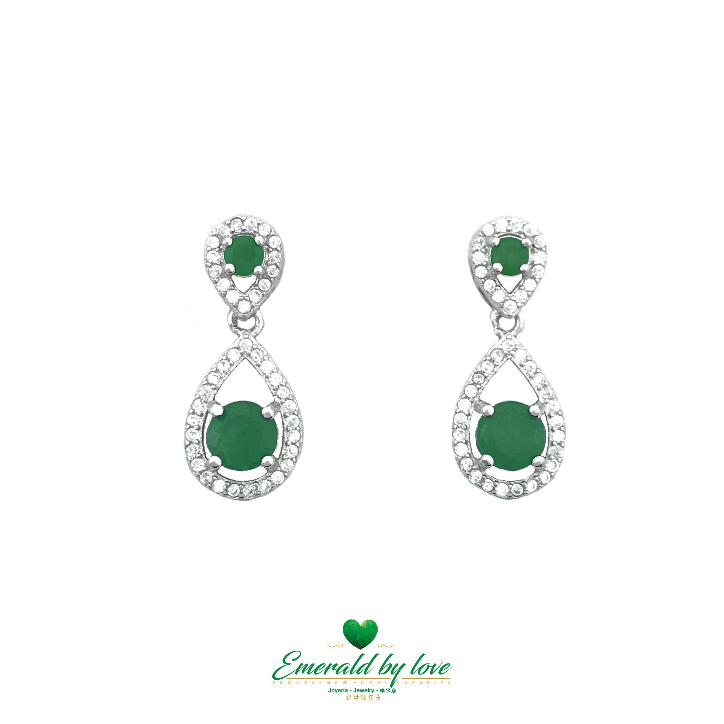 Luxury 925 Sterling Silver Round Colombian Emerald Earrings