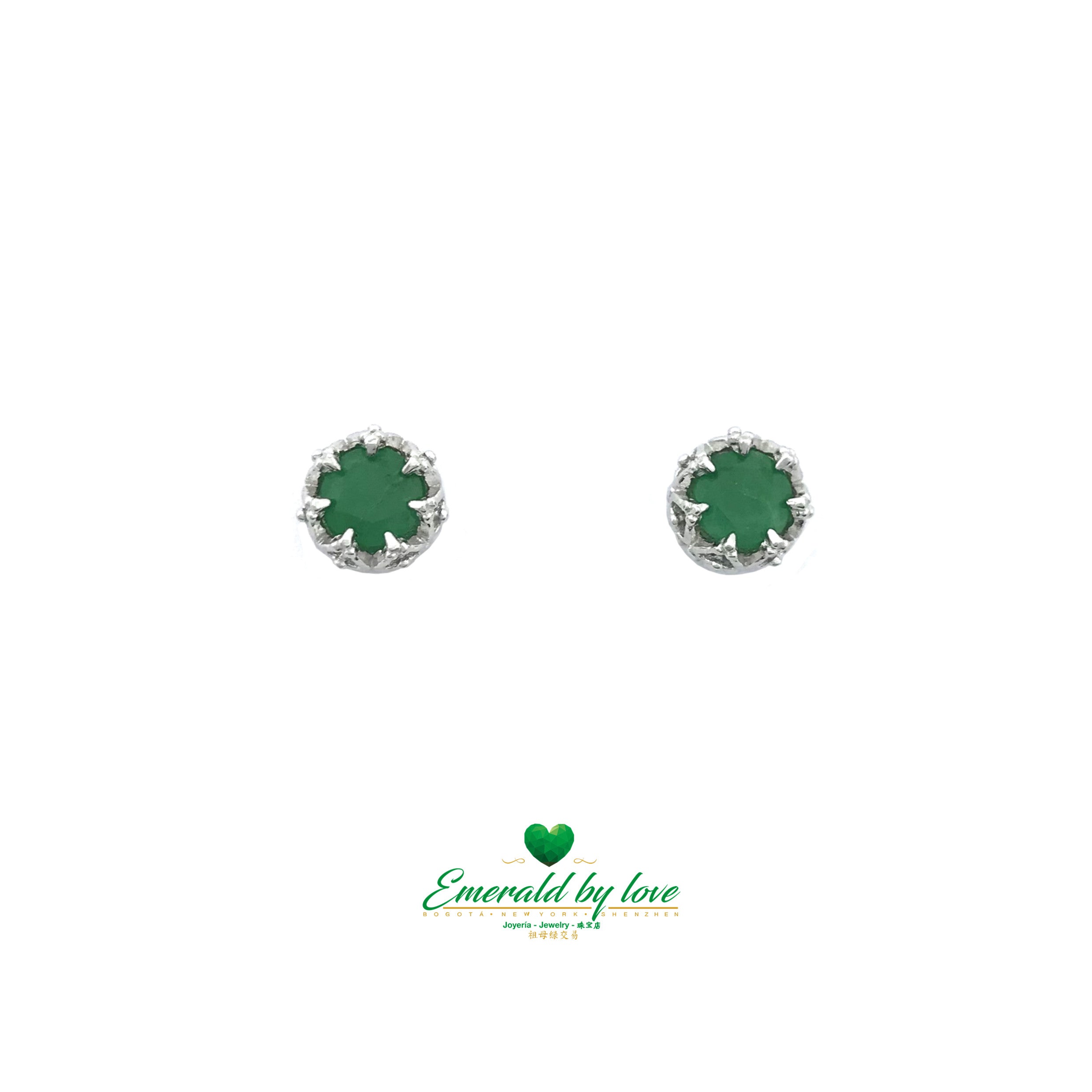 Stunning Round Emerald Earrings Set in 7 Prong Design