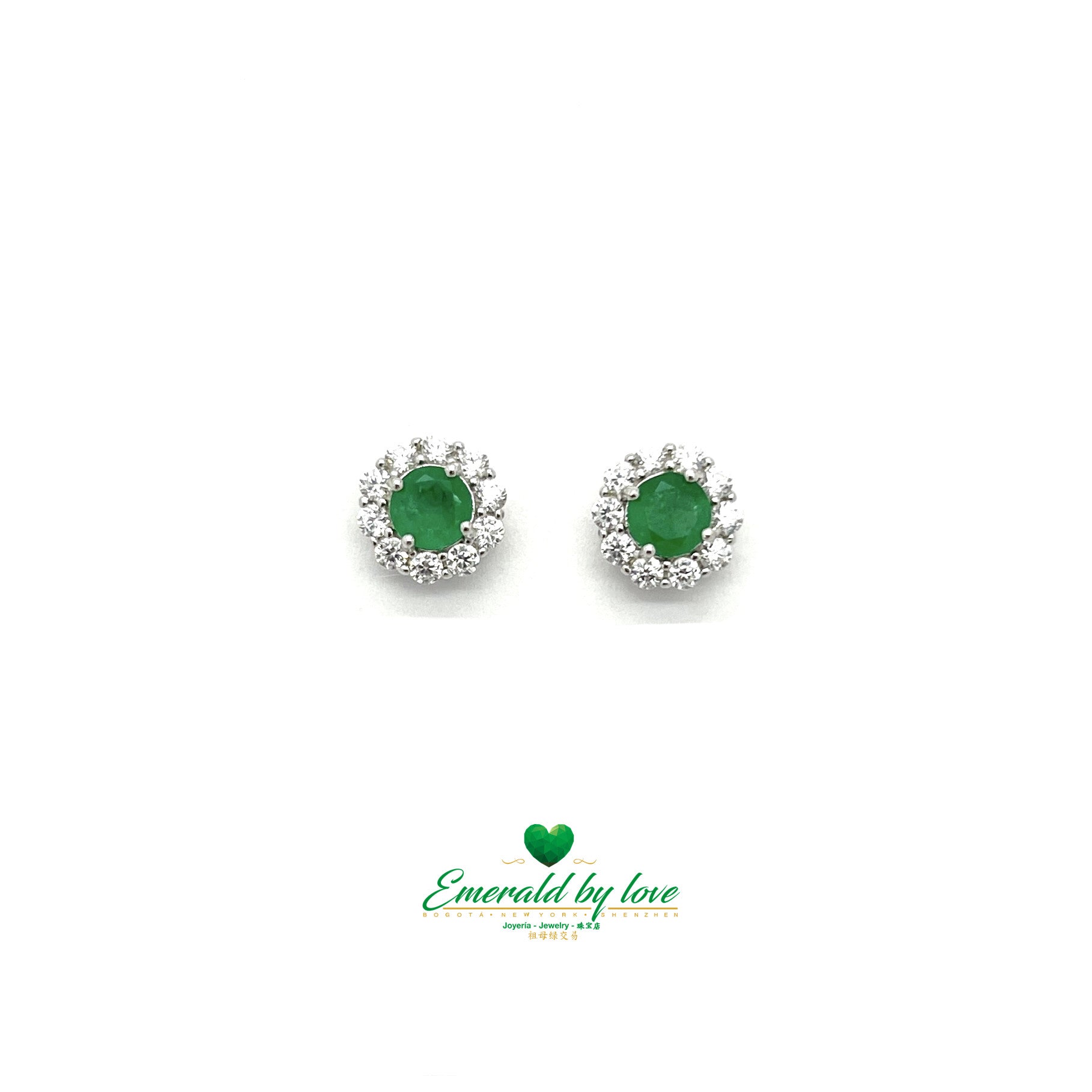 Floral Marquis Silver Earrings with Zirconia and Emerald Center