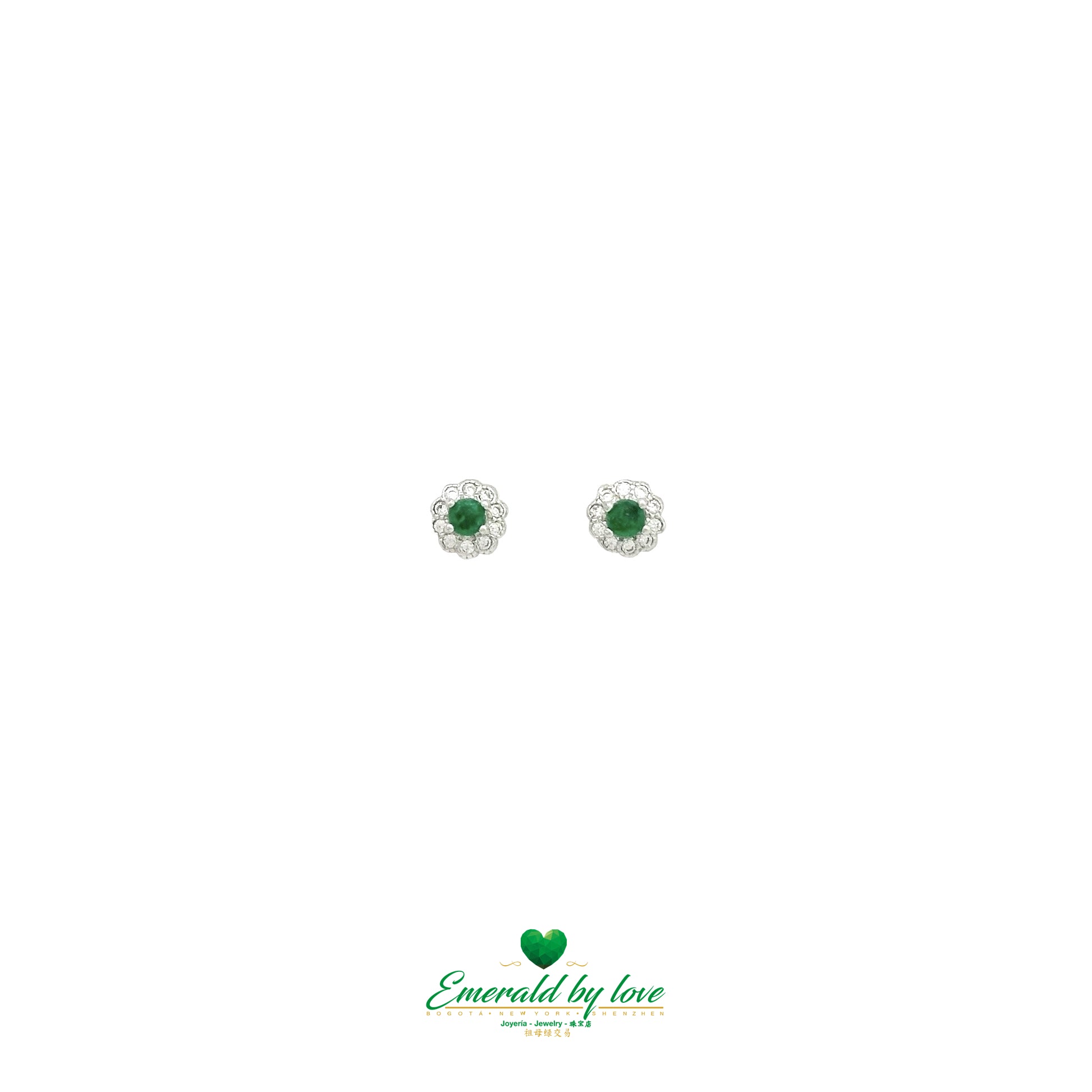 Tiny Colombian Emerald Flower Earrings in 925 Sterling Silver