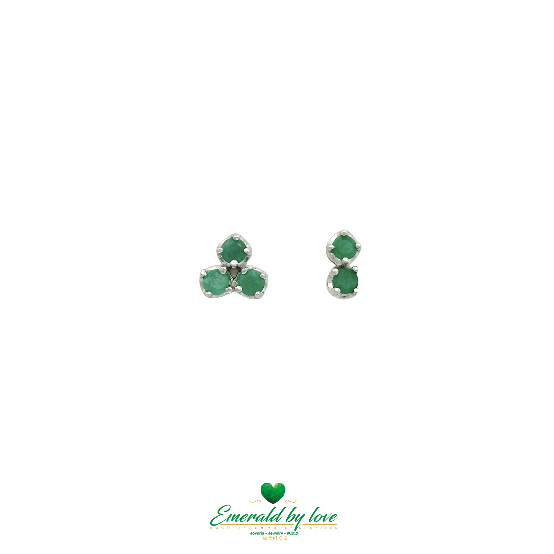 Asymmetrical Round Emerald Earrings: Double Design & Emerald Triangle