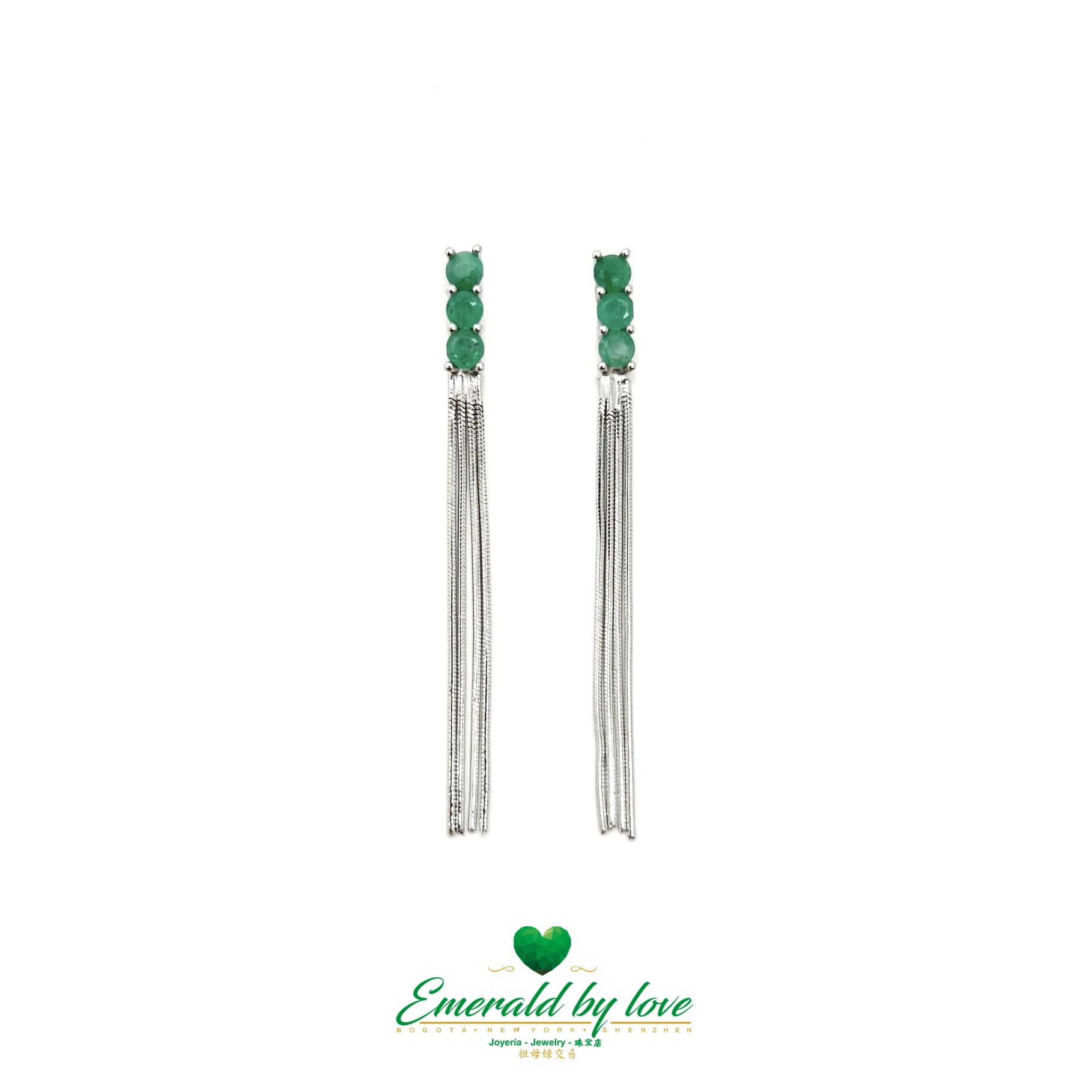 Party-Ready Long Sterling Silver Earrings with Round Emeralds
