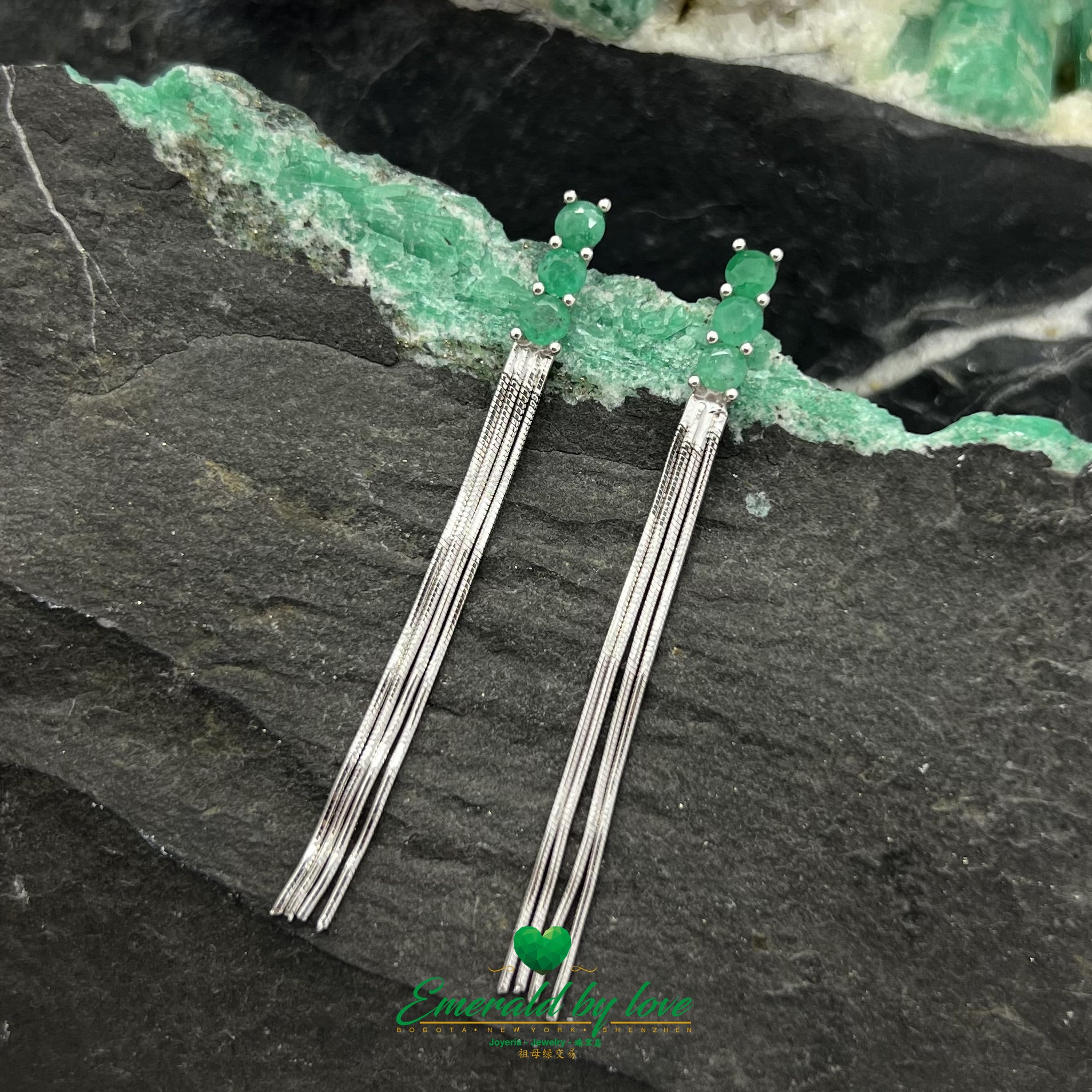 Party-Ready Long Sterling Silver Earrings with Round Emeralds