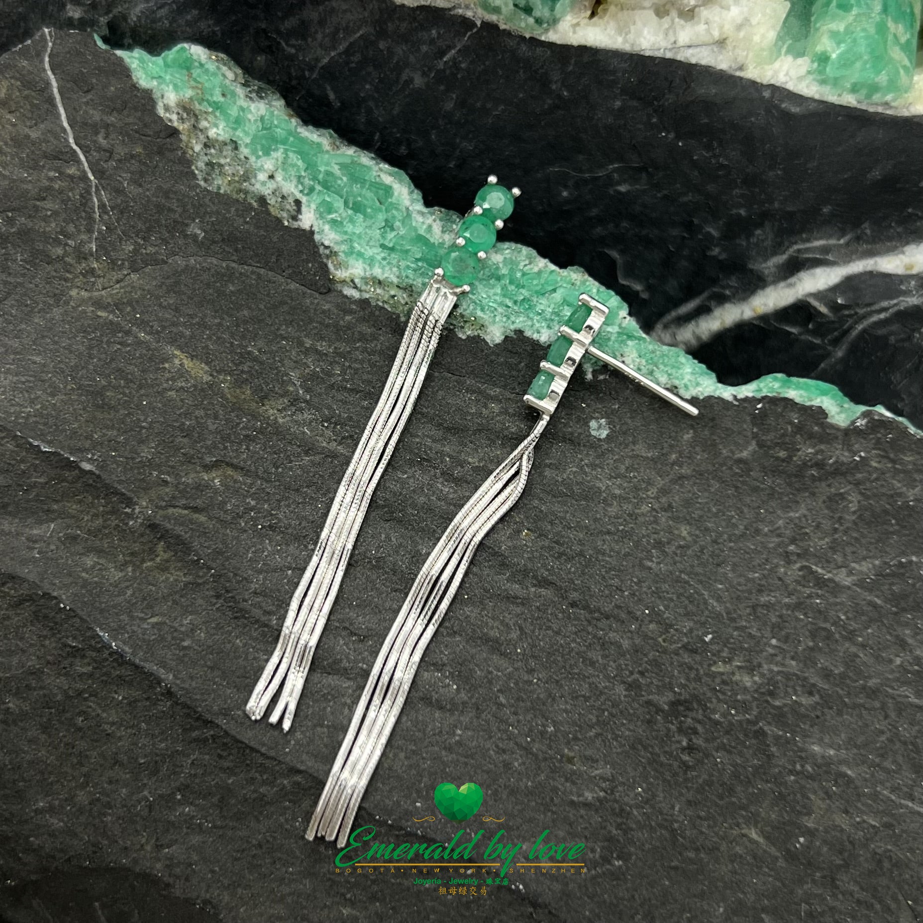 Party-Ready Long Sterling Silver Earrings with Round Emeralds