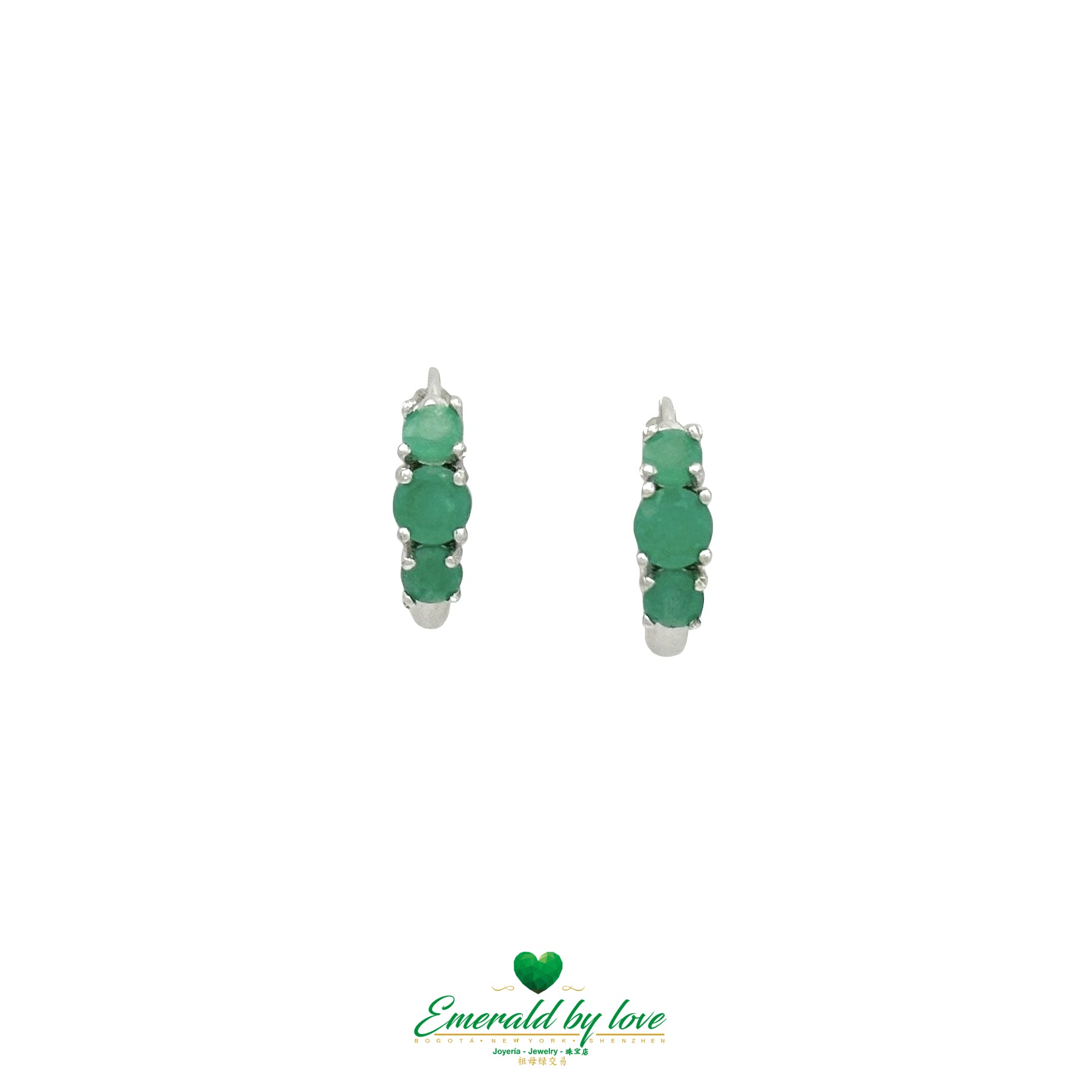 Band-Style Hoops with Three Colombian Emeralds