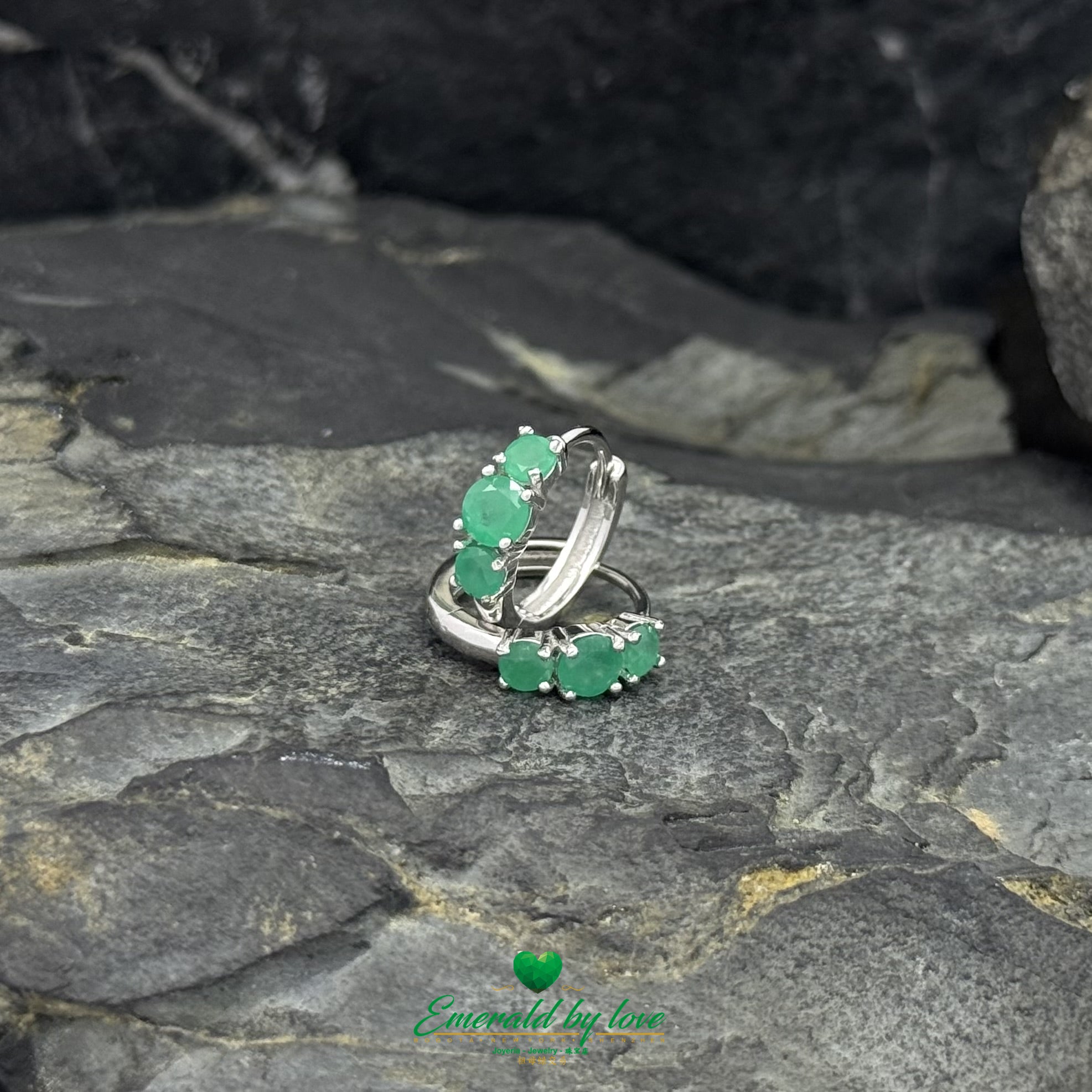 Band-Style Hoops with Three Colombian Emeralds