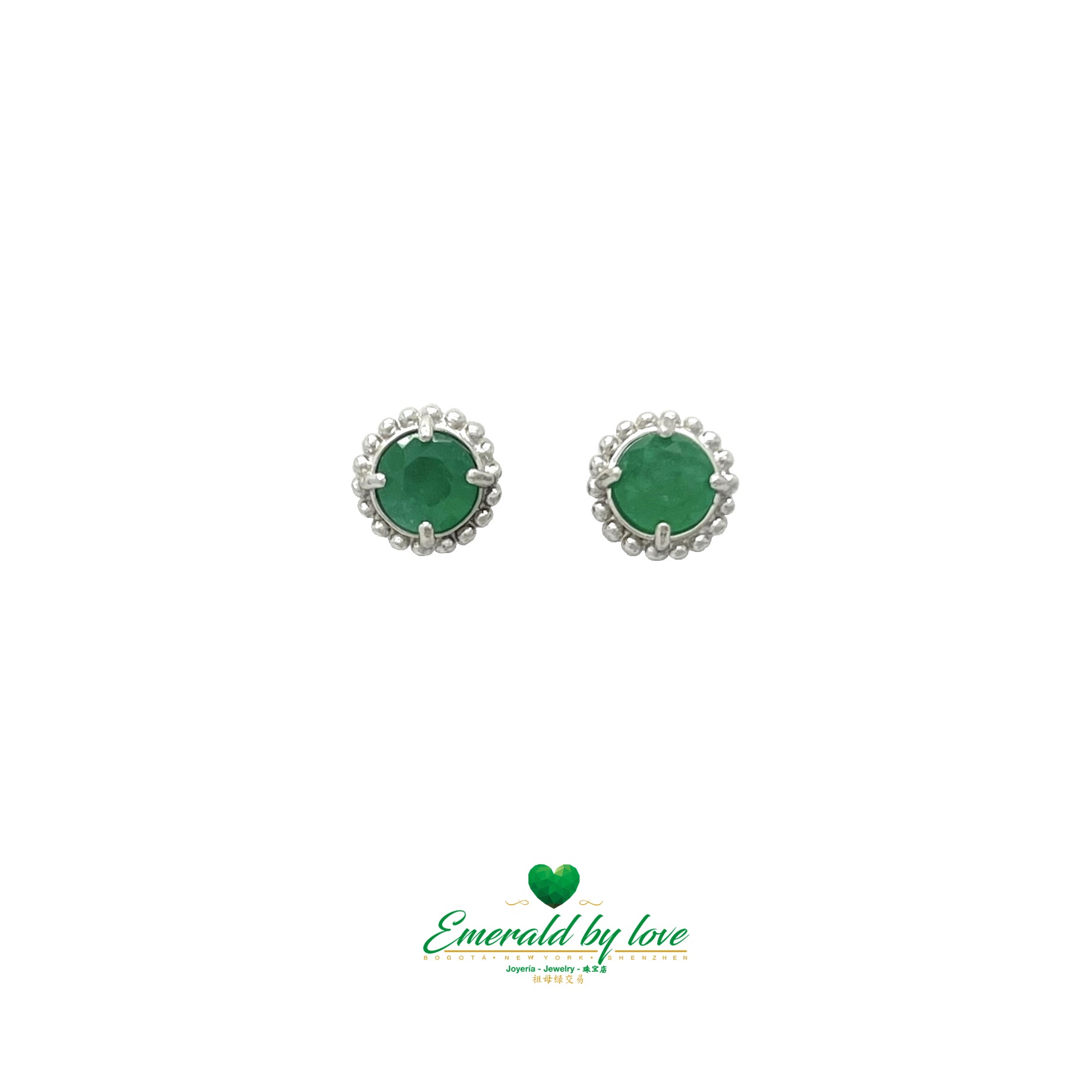 Marquise-Style Earrings with Round Emerald Center Surrounded by Circles of Silver