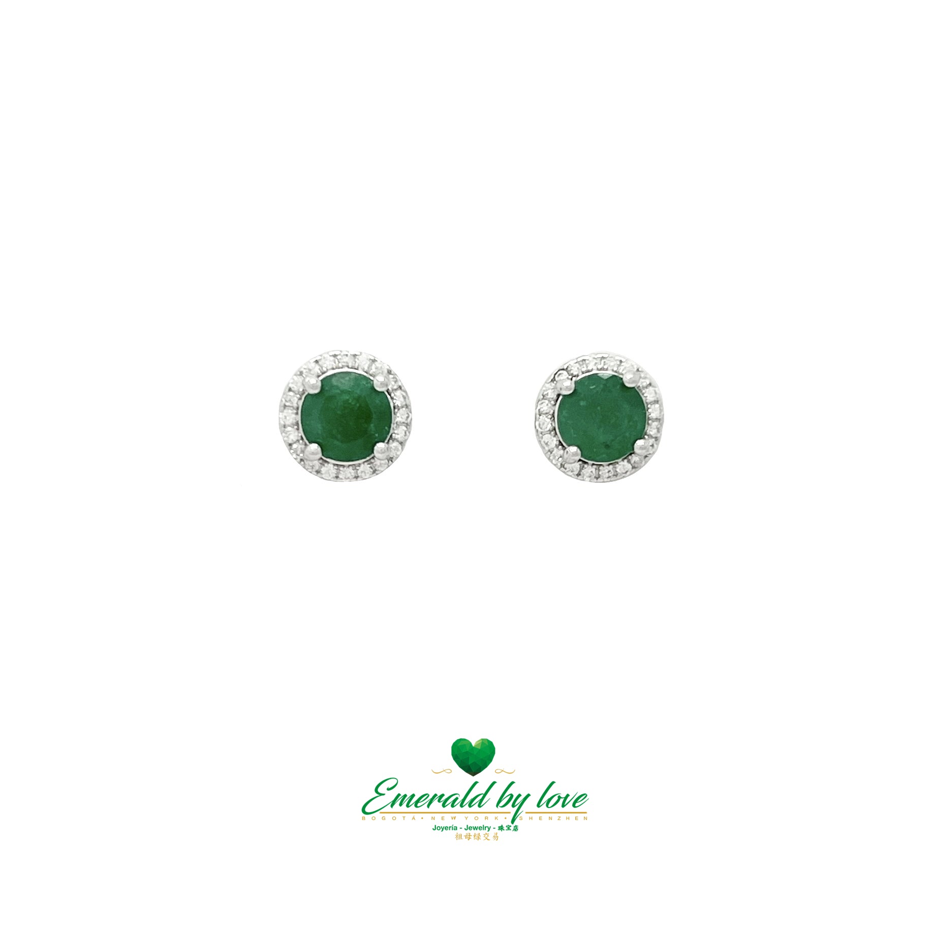 Small Marquise-Style Earrings with Round Emerald Center Surrounded by Cubic Zirconia