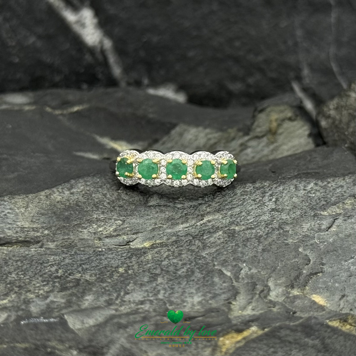 Emerald and Zircon Band with Gold-Plated Prong Settings