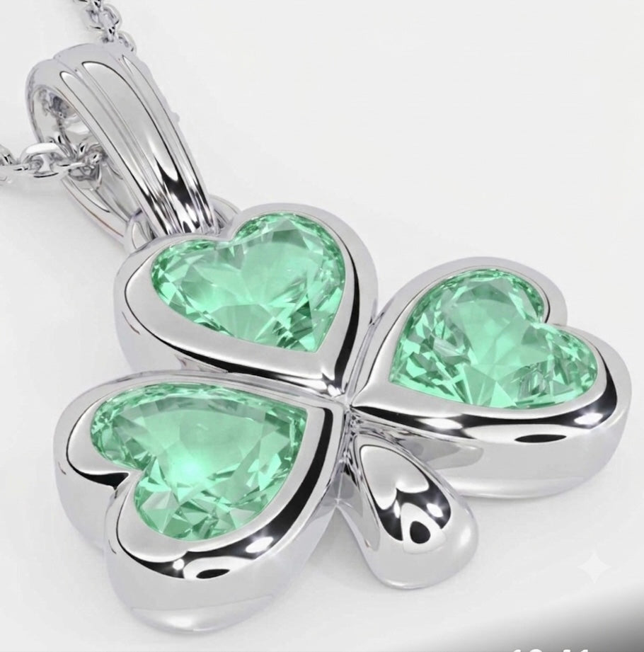 Silver Clover Pendant with Natural Colombian Emeralds