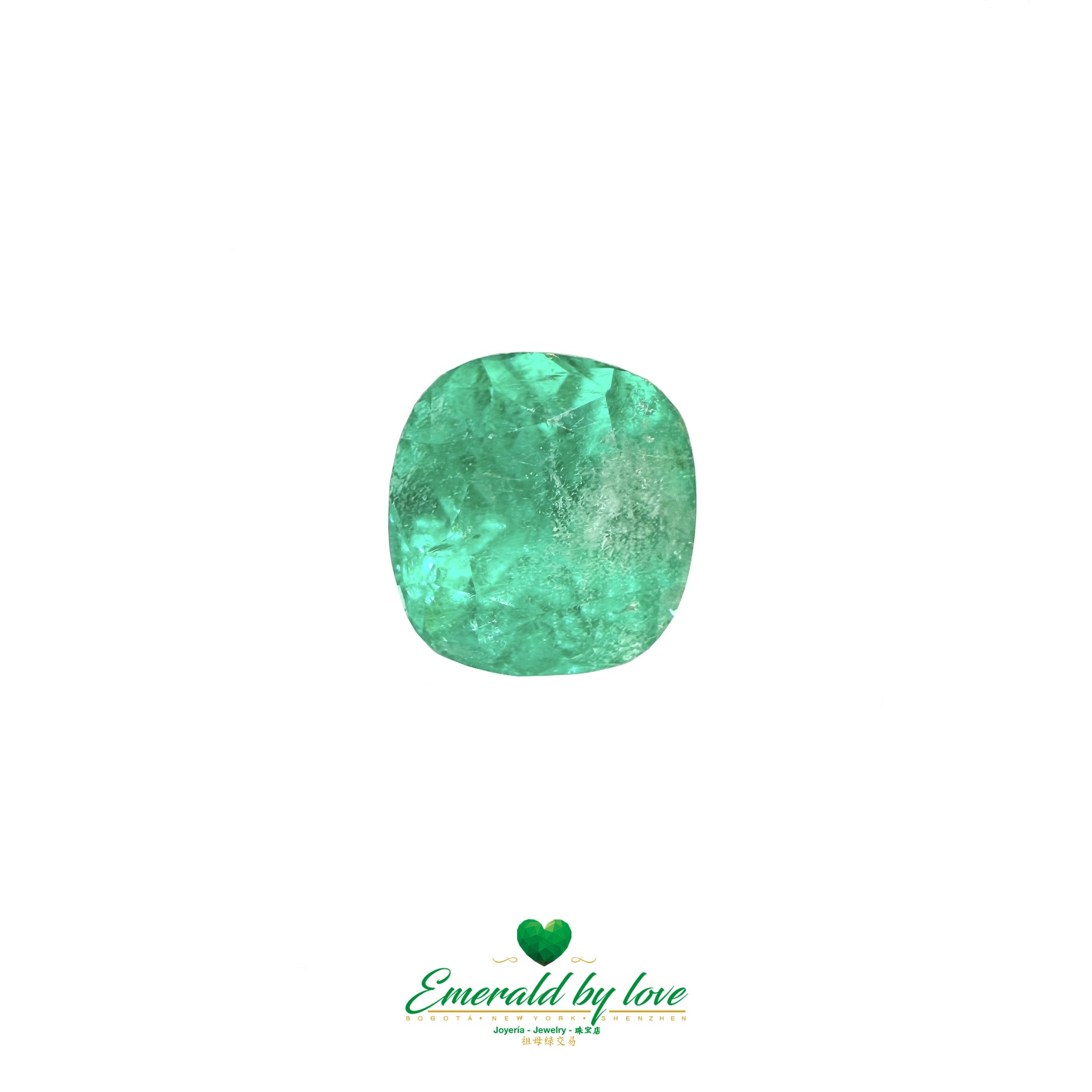 3.43 carat cushion-cut Colombian emerald with genuine origin and vibrant green brilliance